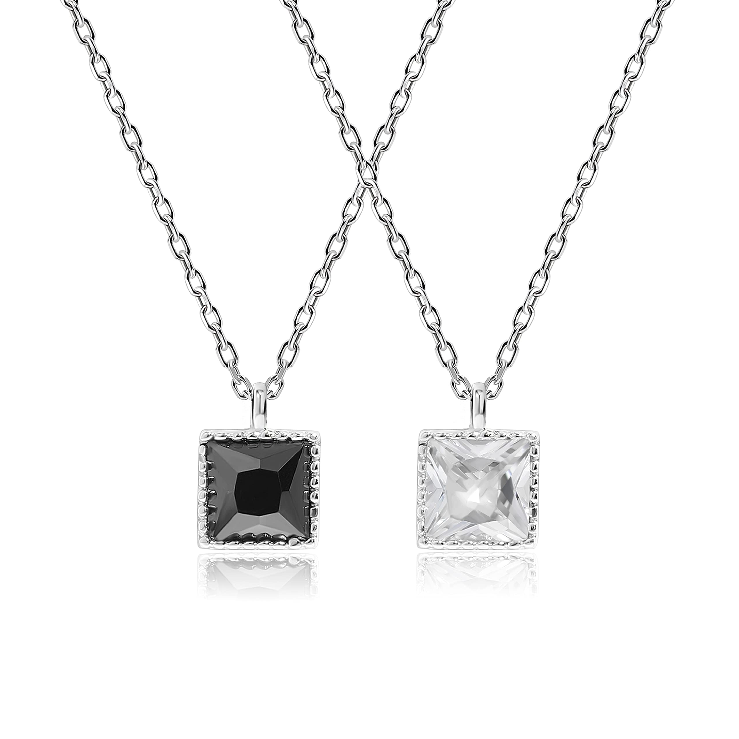 925 Sterling Silver Little Square Necklace with Black Stone - Dainty Stackable Layering Choker for Women | Perfect Birthday Gift & Everyday Jewelry for Casual or Formal Occasions