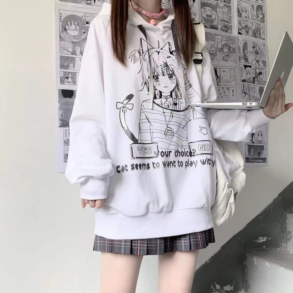 YUESUO Japanese Harajuku Kawaii Anime Girl Hoodie - Cute Oversized Emo Gothic Sweatshirt for Teens | JK Fashion, Cosplay & Streetwear Outfits