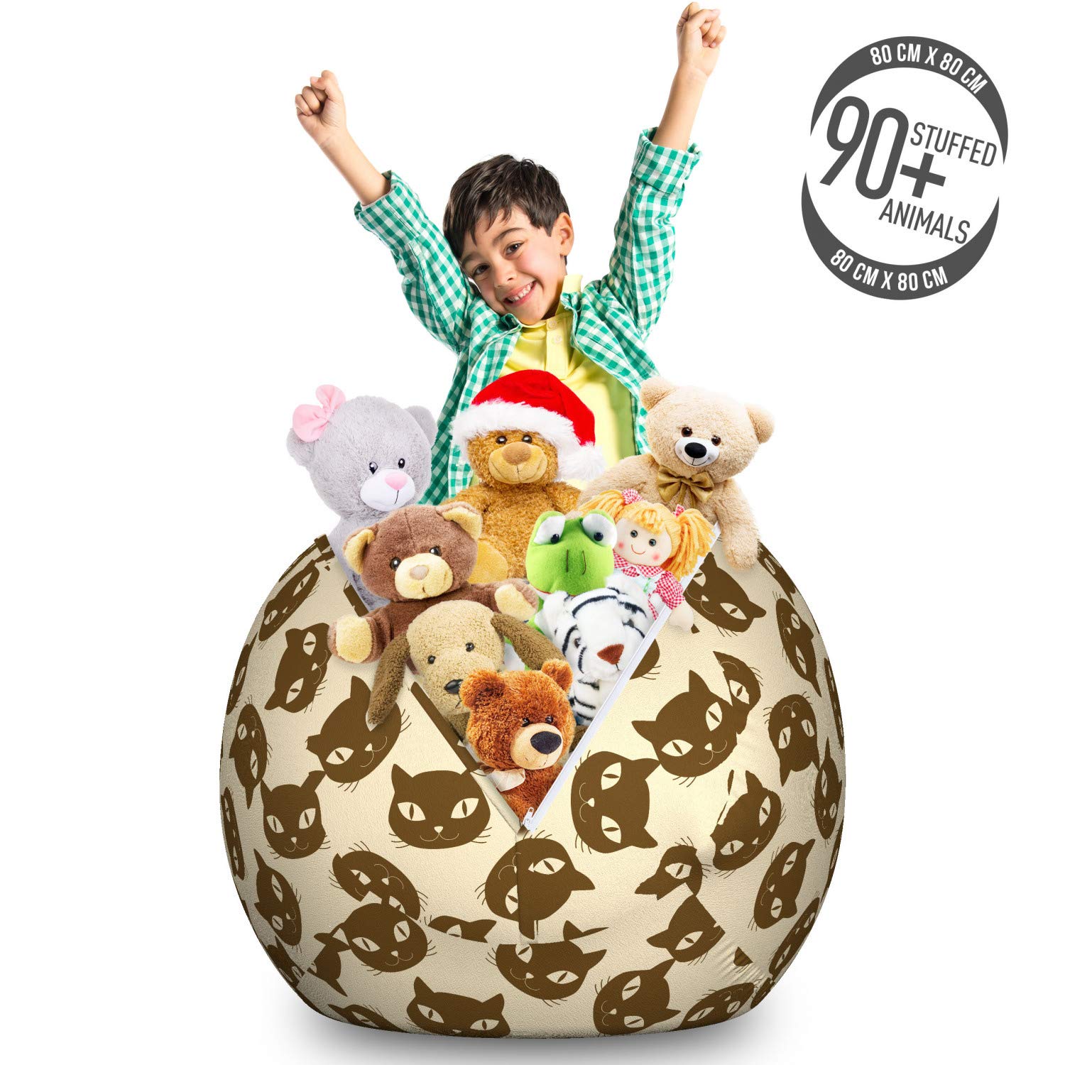 Ambesonne Kitten Storage Toy Bag Chair - Large Washable Stuffed Animal Organizer with Cat Portrait Design | Perfect for Kids' Room, Nursery Decor & Pet Toy Storage (Champagne Chocolate)