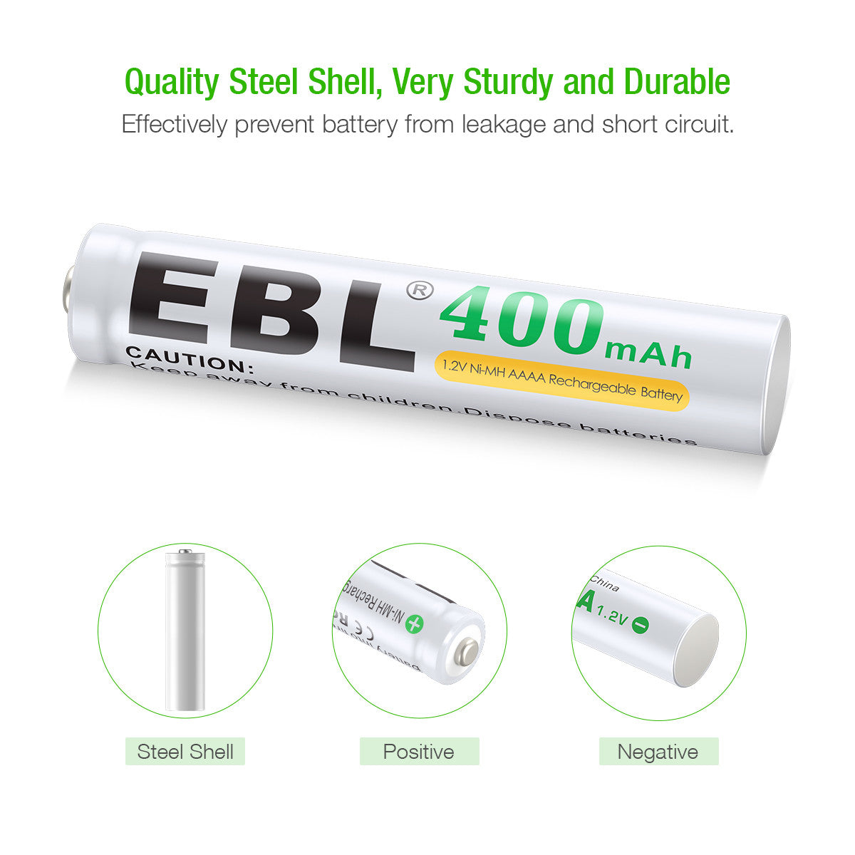 EBL AAAA Ni-MH Rechargeable Batteries 1.2V 400mAh - 4 Pack Long Lasting Power for Hearing Aids, Laser Pointers & Small Electronics