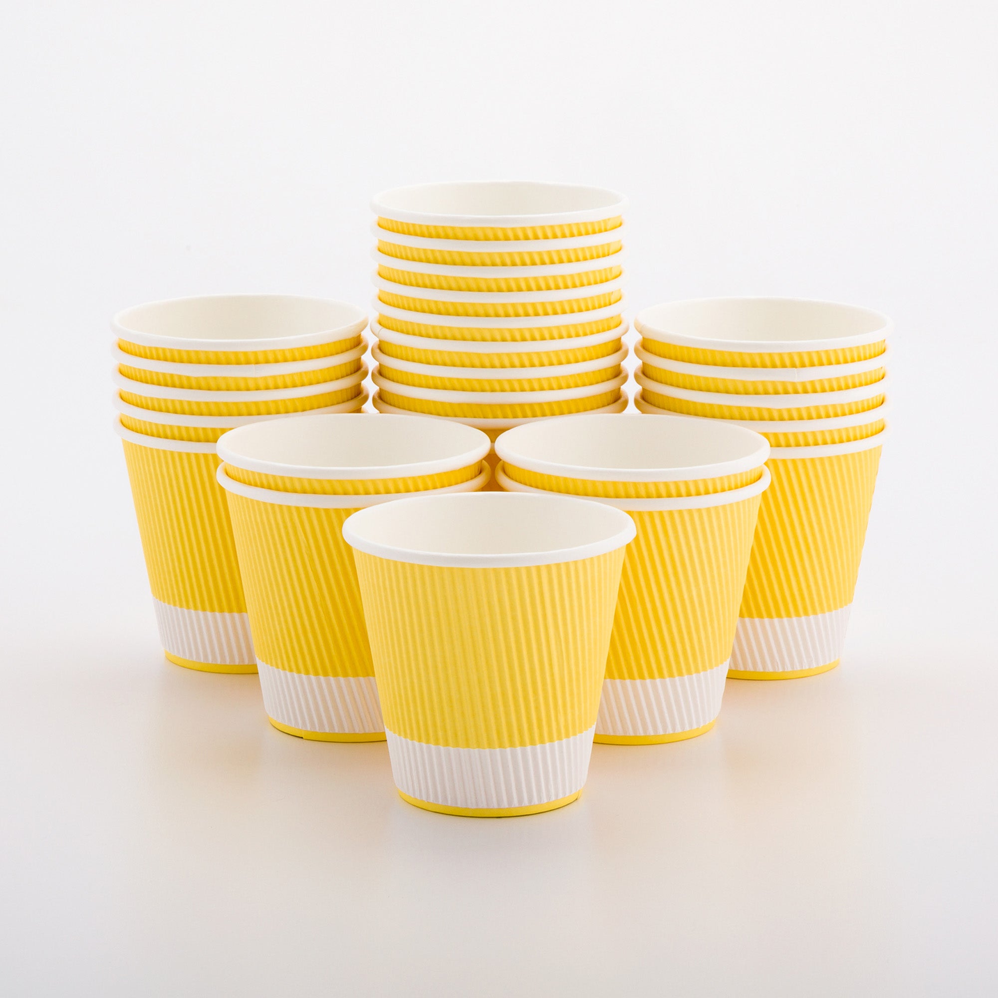 8 oz Light Yellow Paper Coffee Cups with Ripple Wall - 3.5