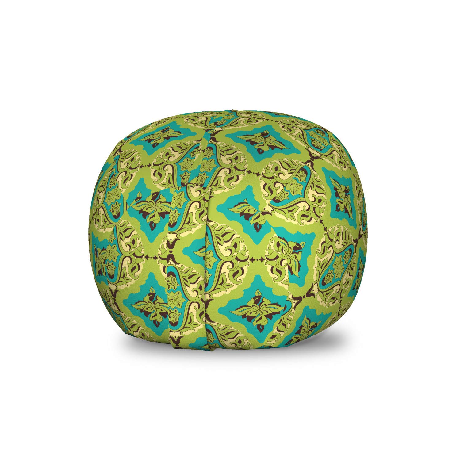 Ambesonne Damask Storage Toy Bag Chair - Floral Baroque Pattern Washable Stuffed Animal Organizer - Small Size in Yellow Green Turquoise - Perfect for Kids' Room, Nursery & Playroom Organization