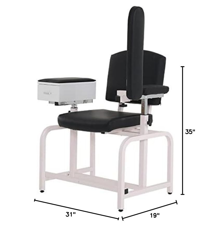 Medical Lab Blood Drawing Chair with Adjustable Padded Flip Arm & Storage Drawer - Black - Perfect for Phlebotomy Clinics, Hospitals & Diagnostic Centers