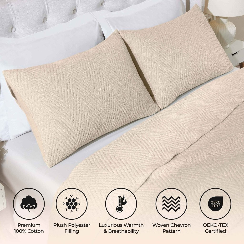 Premium Aswan Cotton Medium Weight Textured Modern Chevron Woven Coverlet - Soft & Breathable Bedspread for All-Season Comfort | Perfect for Master Bedroom, Guest Room & Cozy Home Decor