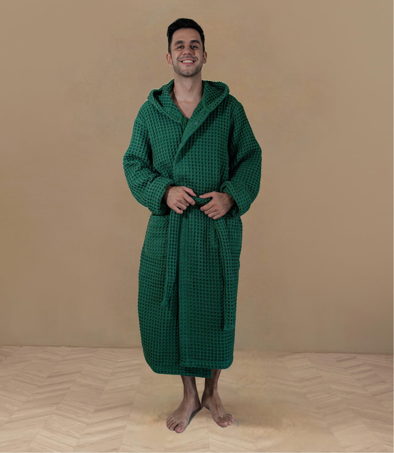 Luxury Hotel & Spa Silk-Infused Japanese Cotton Waffle Unisex Hooded Bathrobe - Soft & Absorbent Robe for Spa, Home Relaxation & Gift Giving