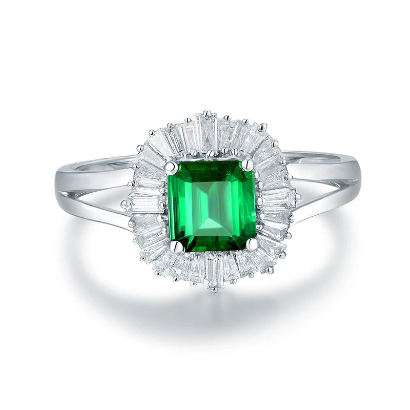 14K White Gold Natural Green Emerald & Diamond Ring – Elegant Engagement Ring for Women, Wedding Proposal, Anniversary Gift, Bridal Jewelry