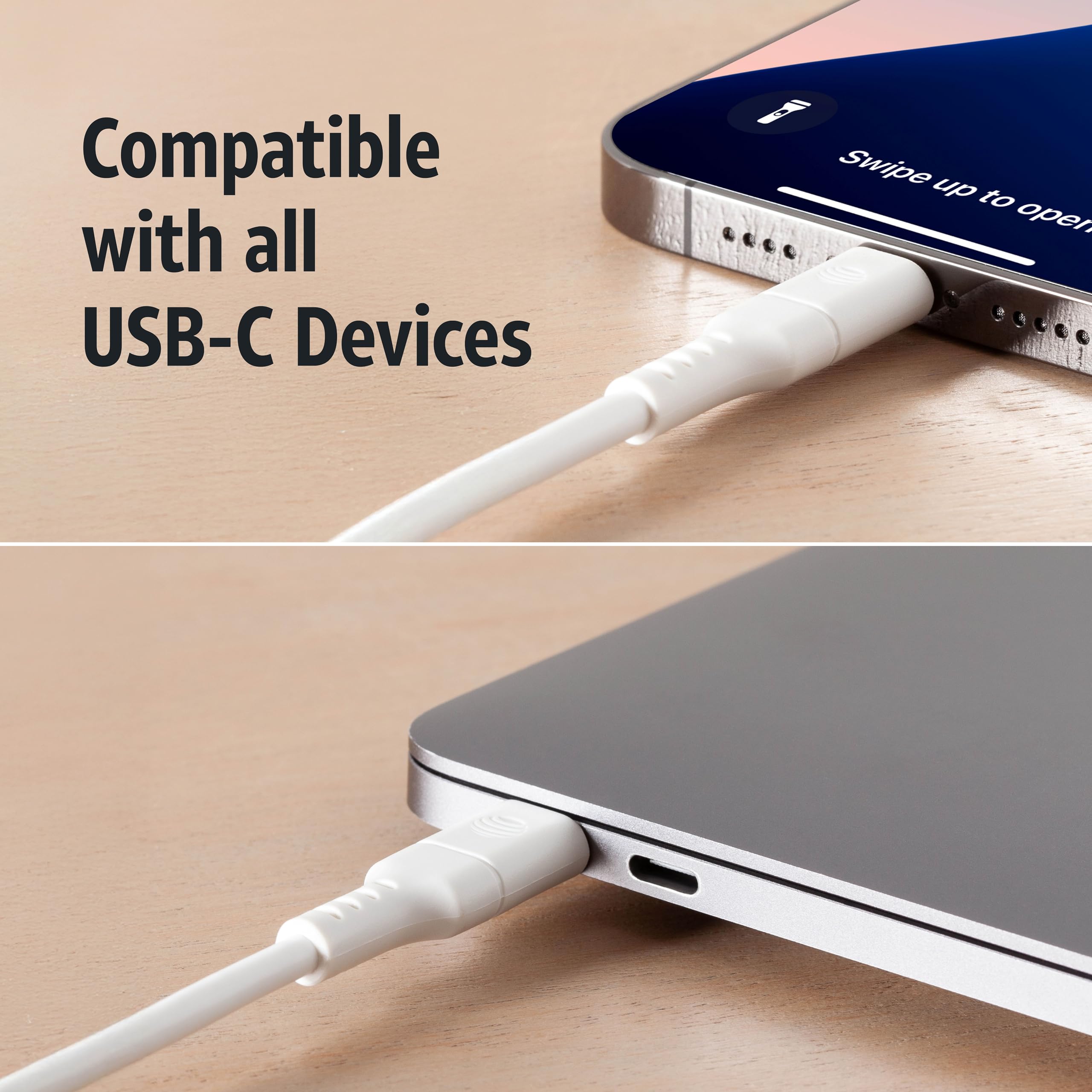 Premium AT&T USB-C to USB-C Fast Charging Cable 6ft - High Speed Power Delivery for iPhone 15 Pro Max, MacBook Pro, iPad Pro | Durable White Cord for Home, Office & Travel Charging
