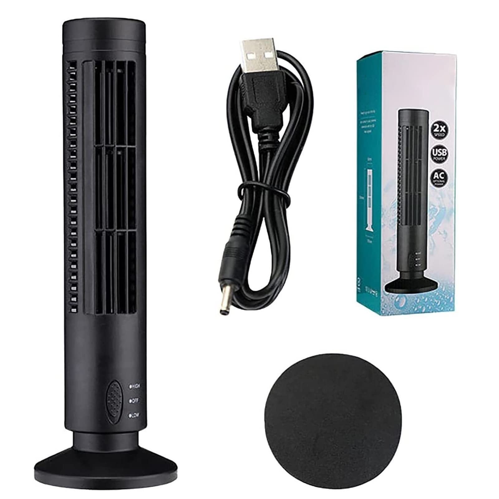 USB Tower Fan - Portable Leafless Bladeless Fan with Humidifier, Mini Vertical Air Conditioner for Home Office & Bedroom, White | Quiet Cooling & Air Circulation for Summer, Workspaces & Night Use