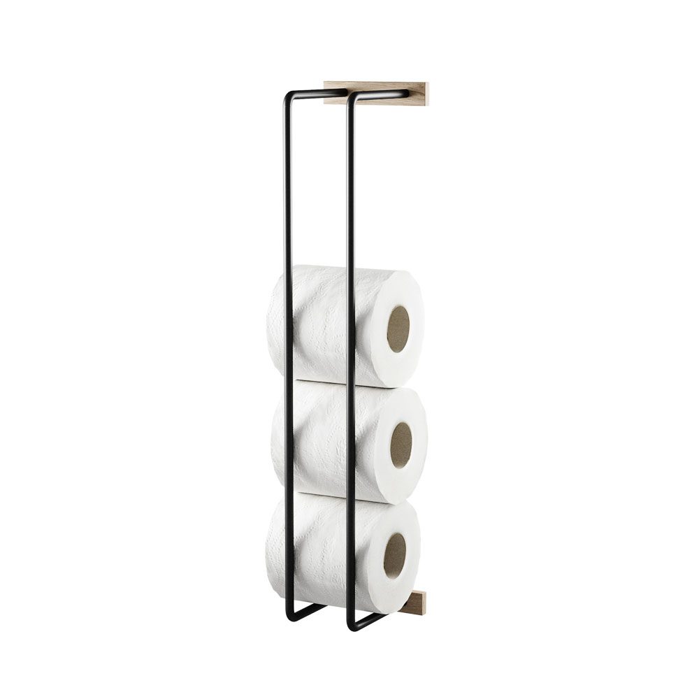 EKTA LIVING Bathroom Hand Towel Holder & Toilet Paper Roll Stand - Black Oak & Black Metal - Perfect for Modern Bathrooms & Powder Rooms