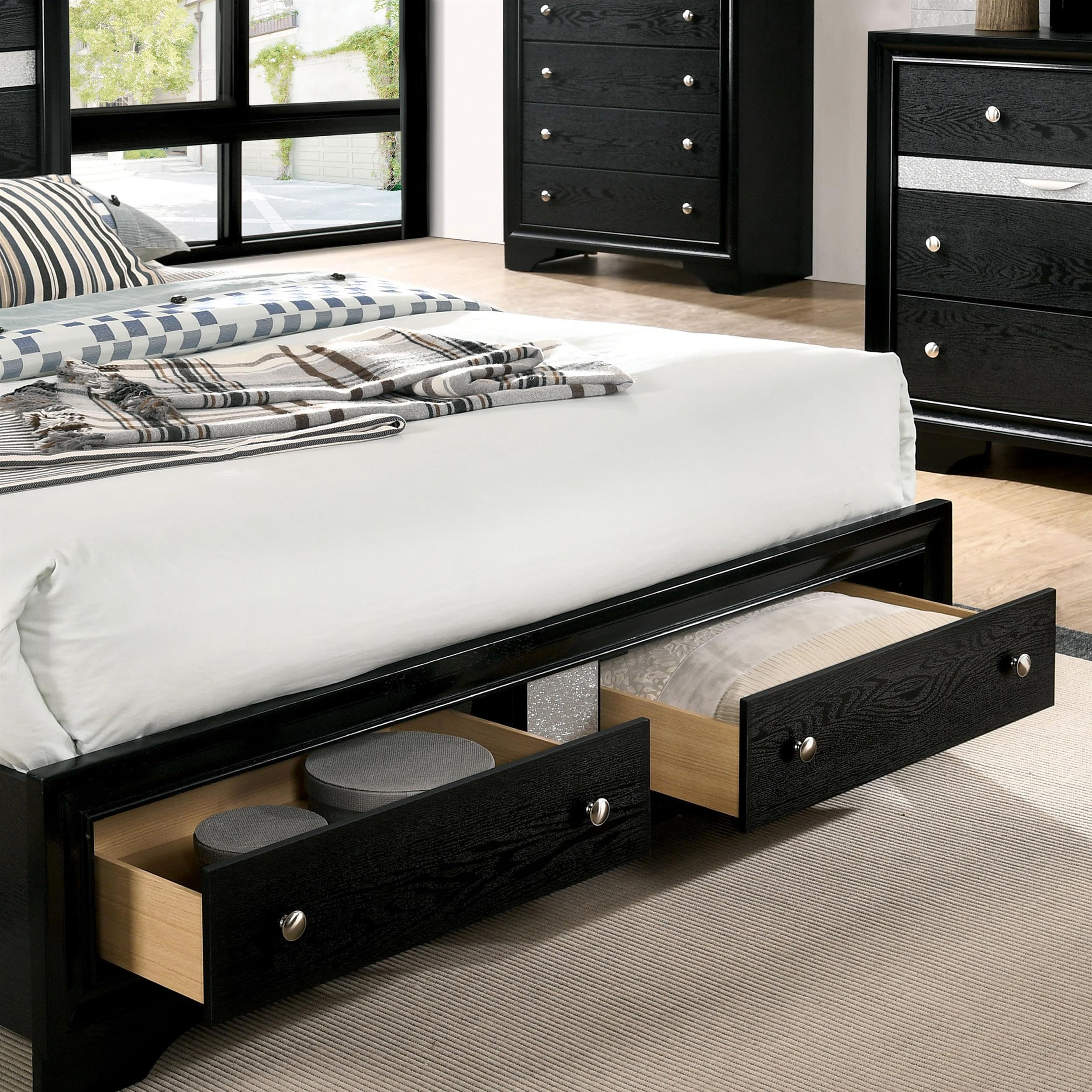 FOA Laren Contemporary 3-Piece Black Wood Bedroom Set - Queen Size Bed & 2 Nightstands | Modern Bedroom Furniture for Home Decor | Perfect for Master Bedroom, Guest Room & Apartment Living