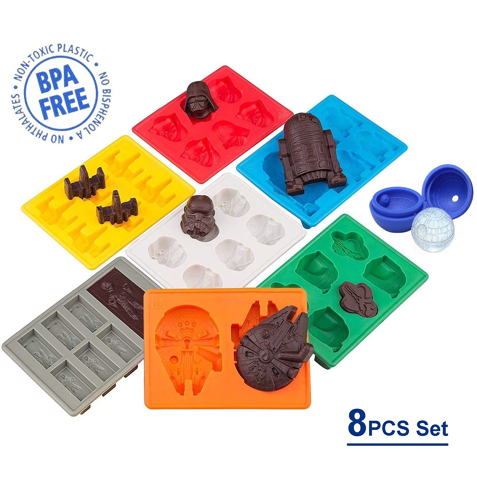 Star Wars Silicone Mold Set of 8 - Flexible Baking Molds for Cake, Chocolate, Candy, Soap & Jello - Perfect for Star Wars Themed Birthday Parties, DIY Desserts & Gift Making (8pcs)