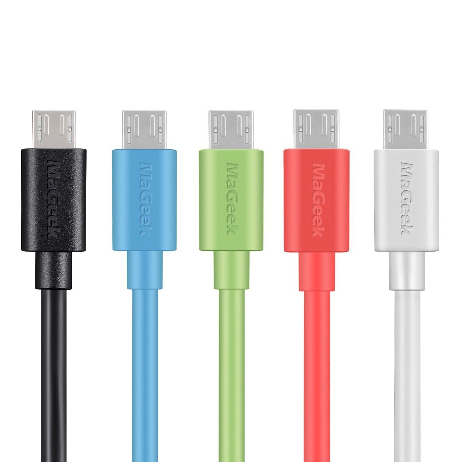 MaGeek 3.3ft 5-Pack Micro USB Cable - Fast Charging & Data Sync Cord for Samsung, Motorola, LG, Google, Nokia Phones & Tablets (5 Colors) - Perfect for Home, Office, Car & Travel Charging