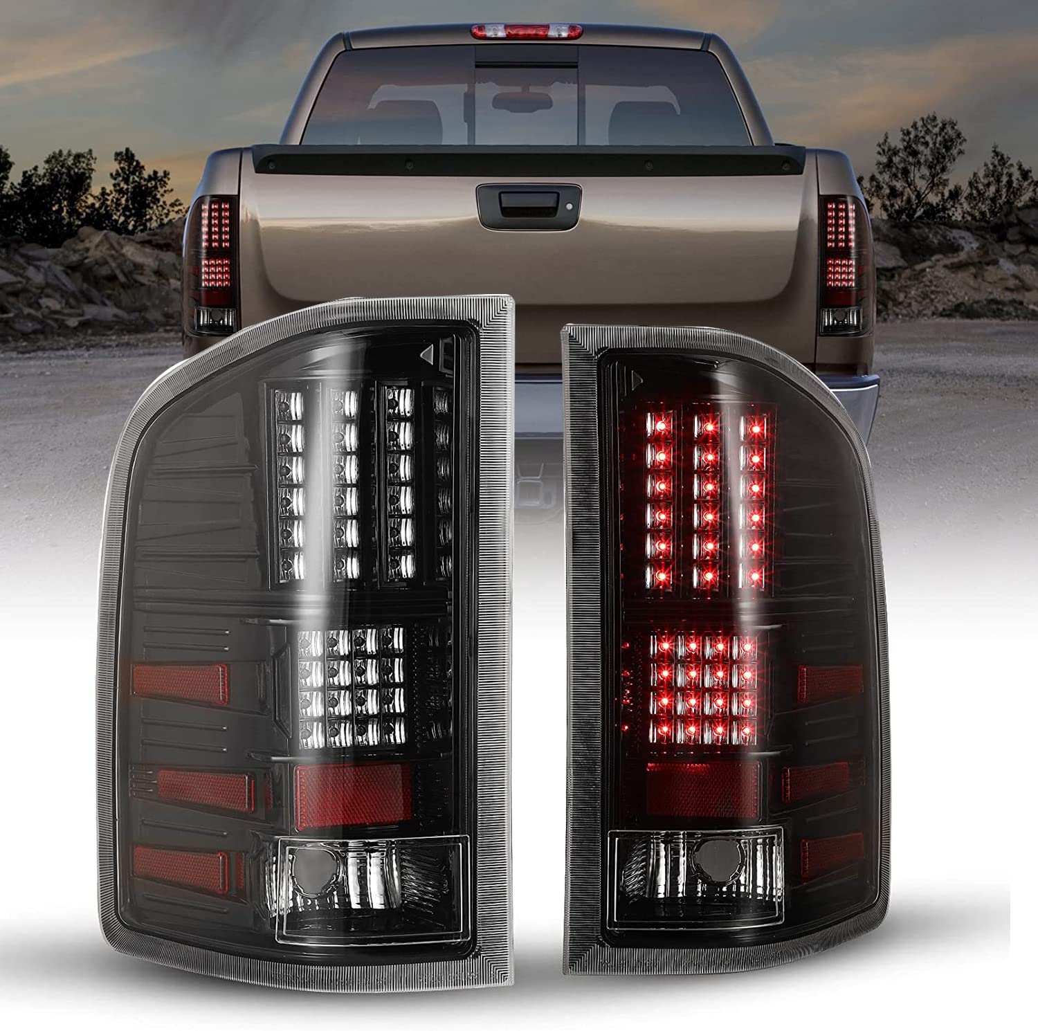 ROXX LED Tail Lights for 2007-2014 Chevy Silverado 1500/2500/3500 & GMC Sierra 3500HD - Clear Lens Replacement - Enhanced Visibility & Safety for Night Driving & Towing
