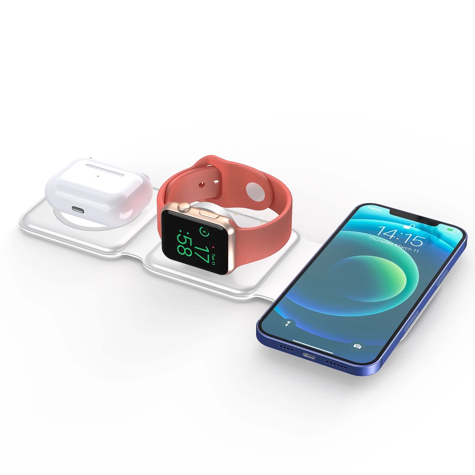 DLON 3-in-1 Magnetic Wireless Charging Station - Fast Foldable Charger for iPhone 13/12/11/SE, AirPods & Apple Watch | Portable Charging Pad for Home, Office & Travel