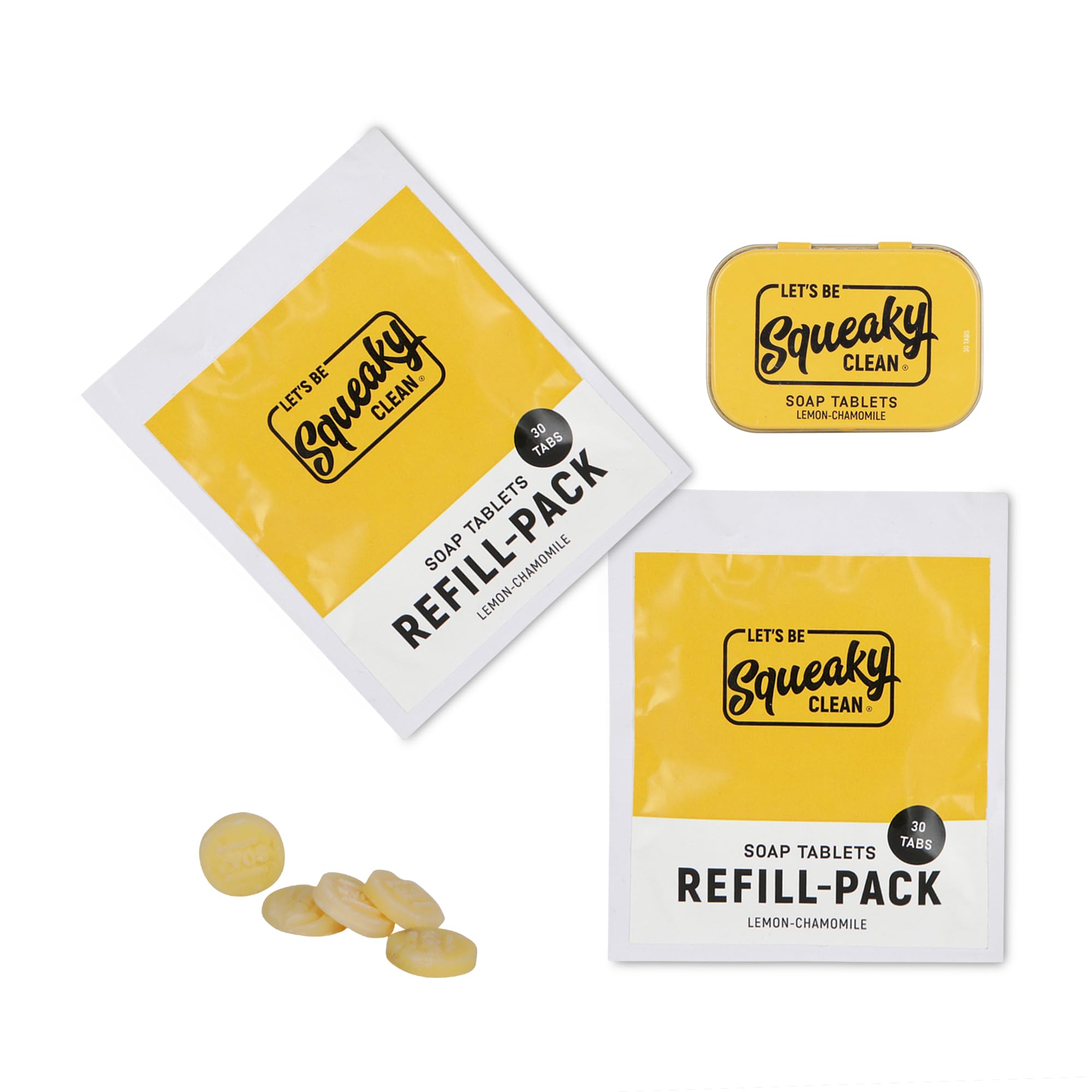 Handmade Lemon Scented Soap Tablets - 1 Tin (30 Tablets) + 2 Refills (60 Tablets) | Travel-Friendly, Eco-Friendly, Skin-Friendly | Perfect for Camping, Gym & On-the-Go Use