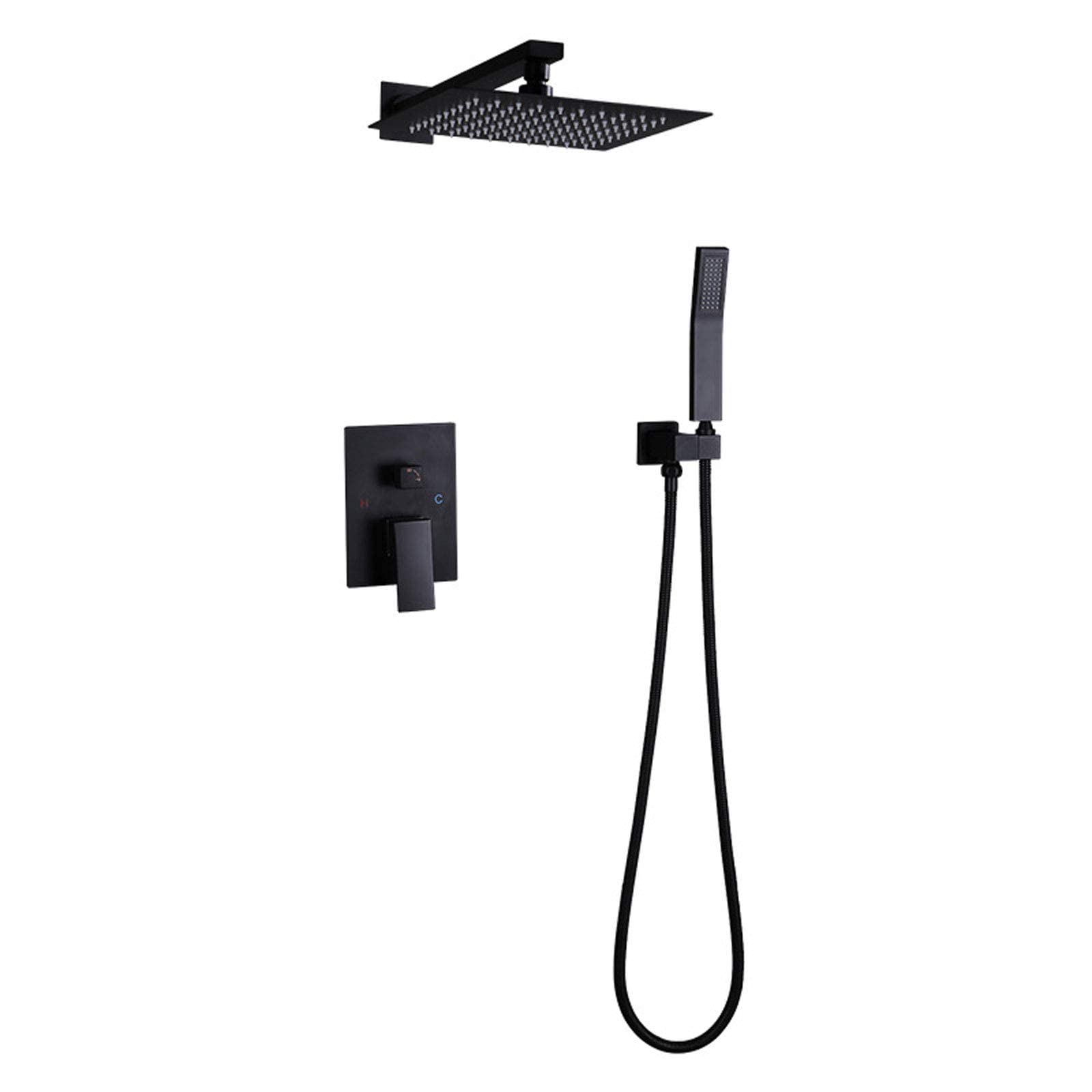 Premium Black Wall Mounted Shower System - Concealed Brass Shower Set with Square Rainfall Shower Head & Mixer Valve | Modern Bathroom & Hotel Luxury Shower Solution for Spa-Like Experience
