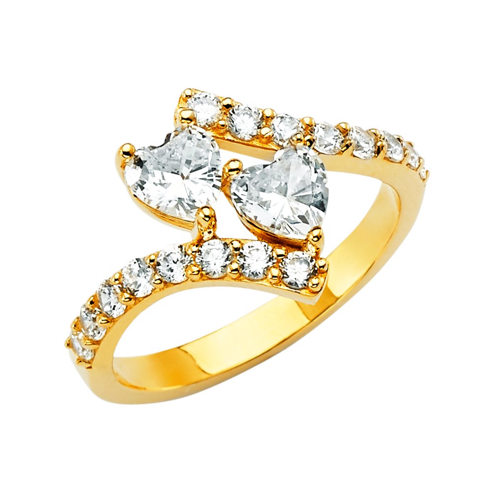 Sonia 14k Yellow Gold Double Heart Cubic Zirconia CZ Fashion Ring for Women - Elegant Anniversary Gift, Promise Ring, Valentine's Day Jewelry for Her