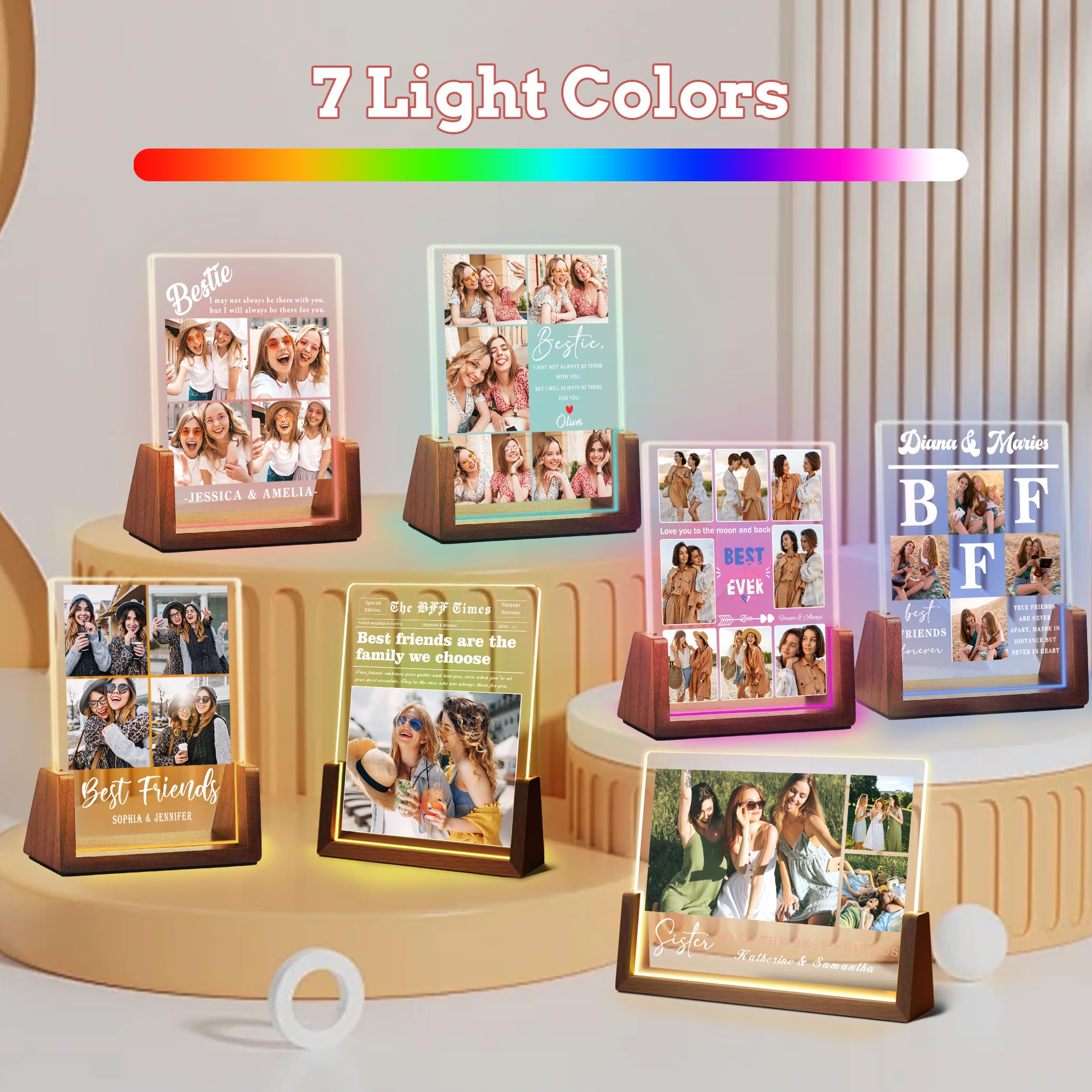 **Personalized Best Friend Birthday Gifts for Women - Custom Acrylic Night Light Picture Frame - Unique Long Distance Soul Sister Besties Christmas Gifts (Perfect for Home Decor, Bedroom, Office & Special Occasions)**