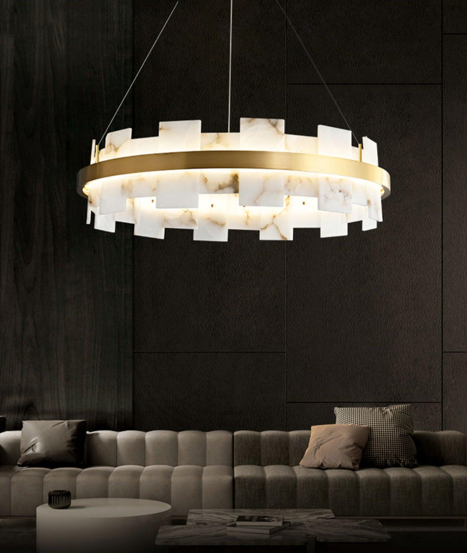 Alabaster Halo Chandelier - Modern Crystal Ceiling Light Fixture for Dining Room, Bedroom & Living Room Decor