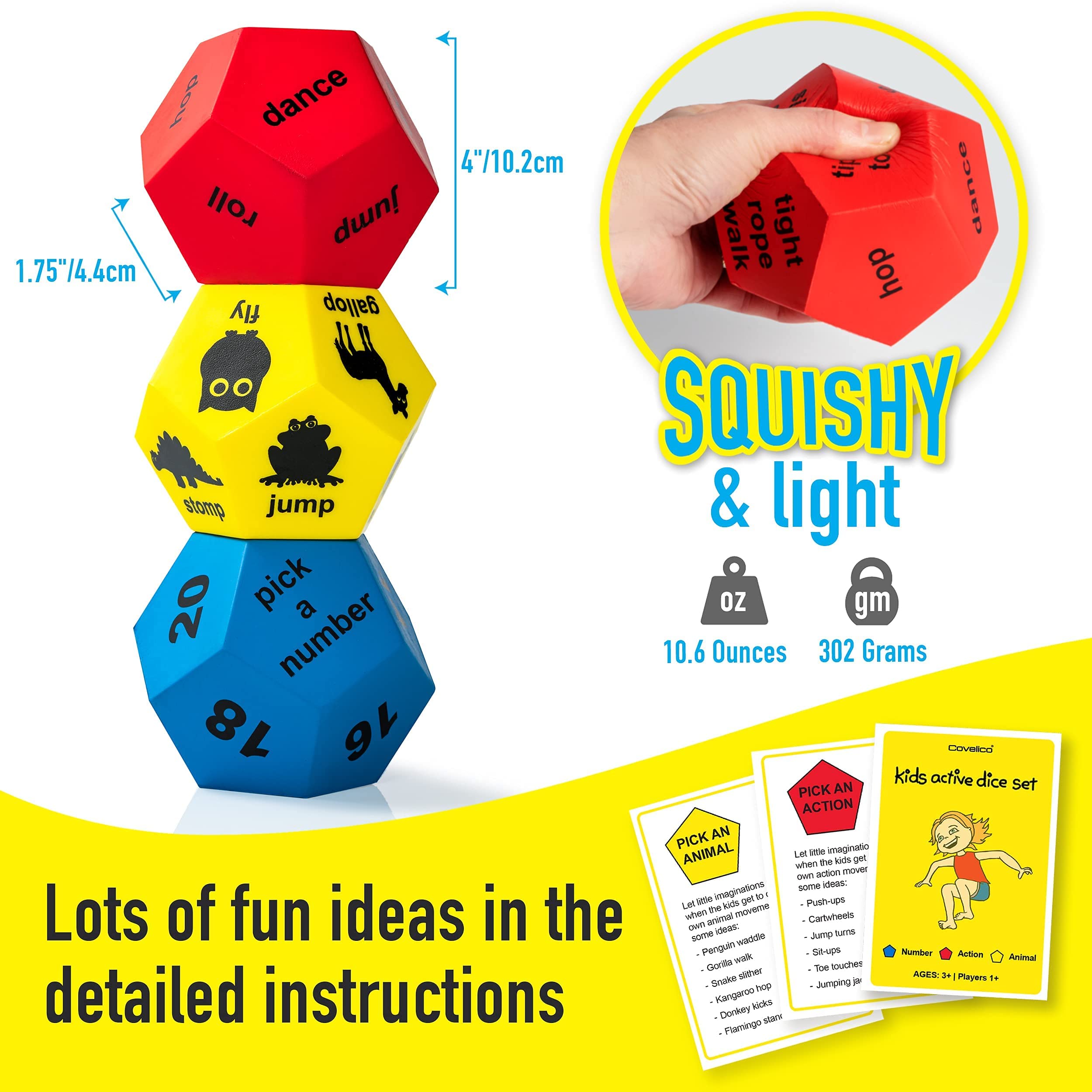 Fun Exercise Dice for Kids - Indoor & Outdoor PE Equipment, Active Play Toys for Toddlers & Children in Preschool, Kindergarten & Elementary School - Perfect for Recess, Gym Class & Home Playtime
