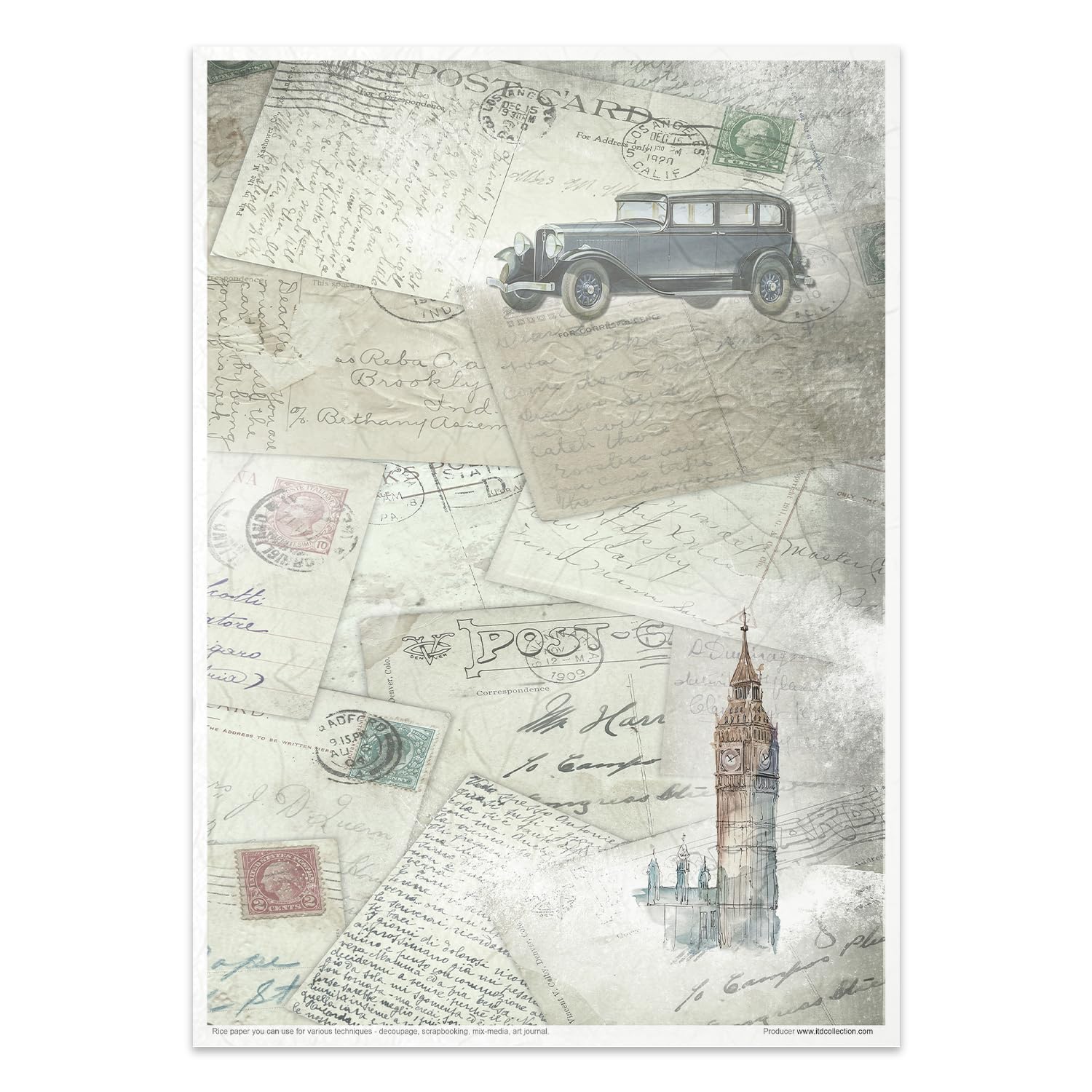 Vintage Car Design Rice Paper - 29.7 x 21 cm (11.7 x 8.3 inches) for Scrapbooking, Art Projects & Calligraphy Practice