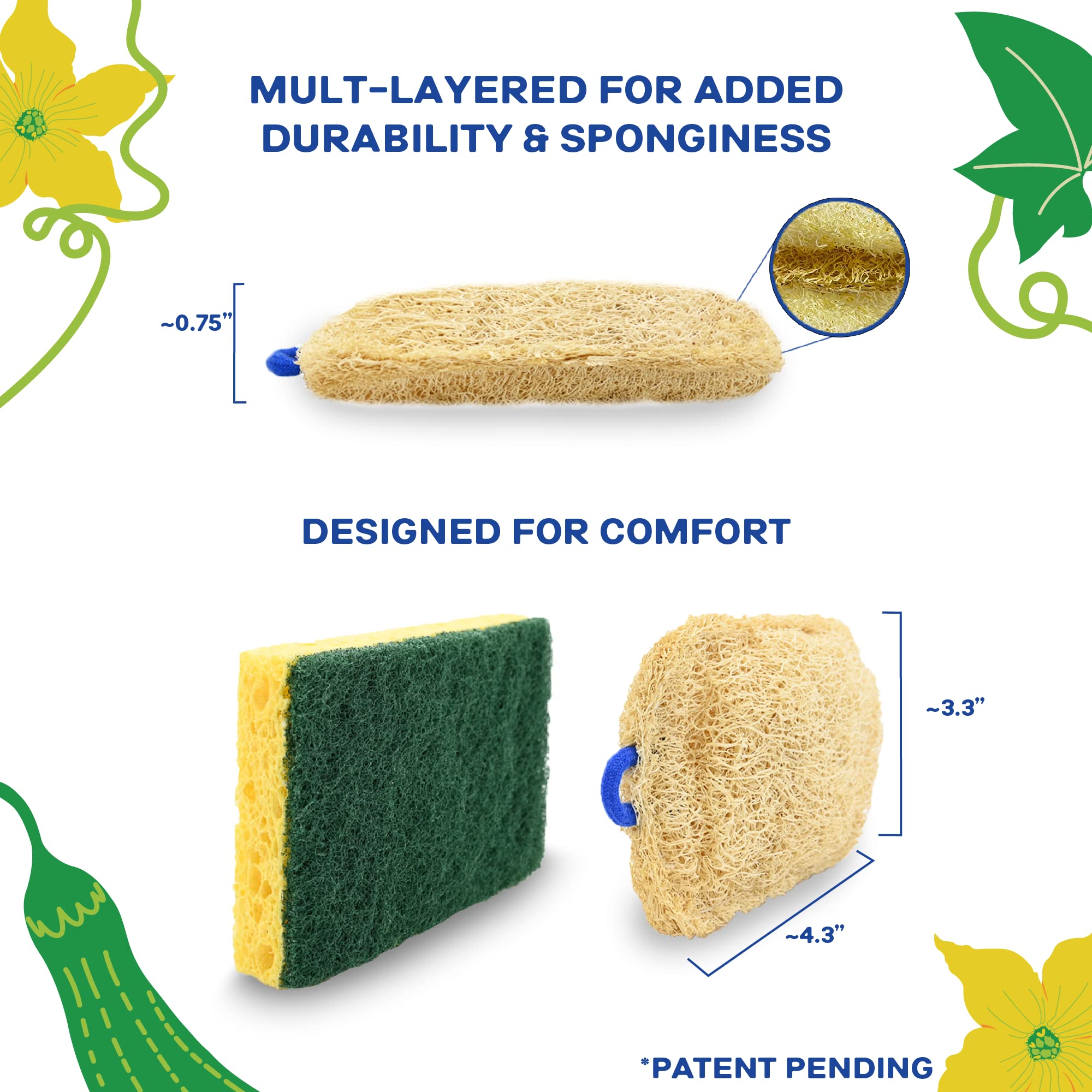 Eco-Friendly Natural Loofah Kitchen Sponge 3-Pack - Biodegradable & Compostable Plant-Based Dish Sponges for Sustainable Cleaning - Perfect for Washing Dishes, Pots & Pans in an Eco-Conscious Home