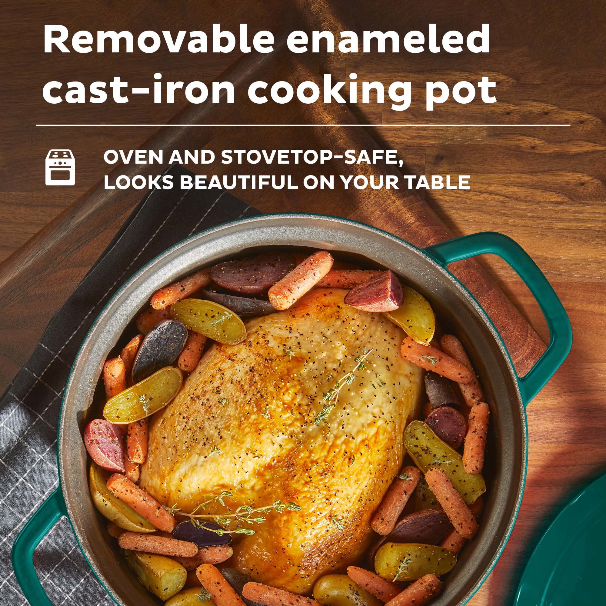 Instant Pot 6-Quart Electric Dutch Oven - 1500W Enameled Cast Iron Multi-Cooker with 5-in-1 Functions (Braise, Slow Cook, Sear, Sauté, Keep Warm) - Includes Recipe Book - Perfect for Family Dinners, Meal Prep & Holiday Cooking (Green)