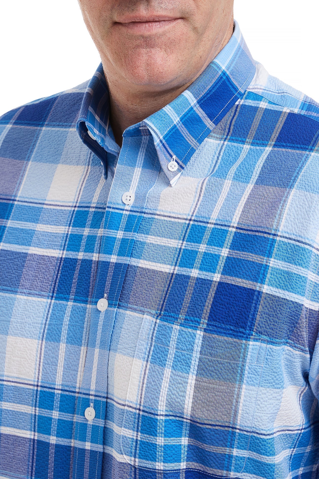 Chase Shirt Blue and Navy Union Seersucker - Stylish Men's Casual Button Down Shirt for Summer & Spring - Perfect for Beach, Office, and Outdoor Activities