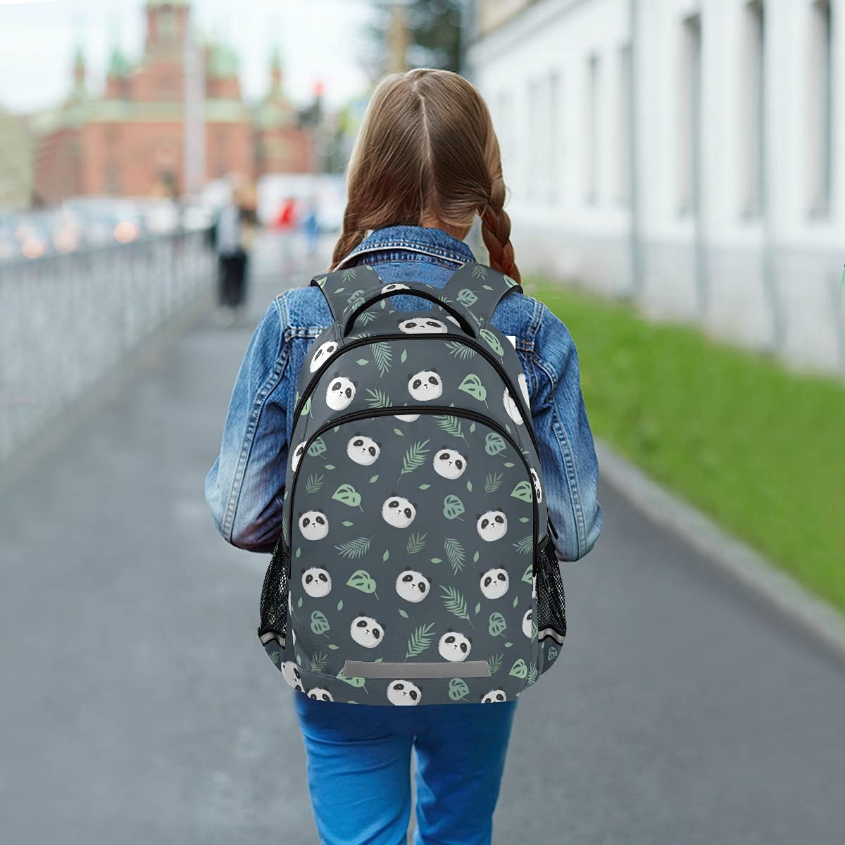 Cute Panda Plant Leaves Laptop Backpack with Chest Strap - Lightweight School Backpack for Boys & Girls, Durable Travel Hiking Rucksack for College, Work & Outdoor Adventures