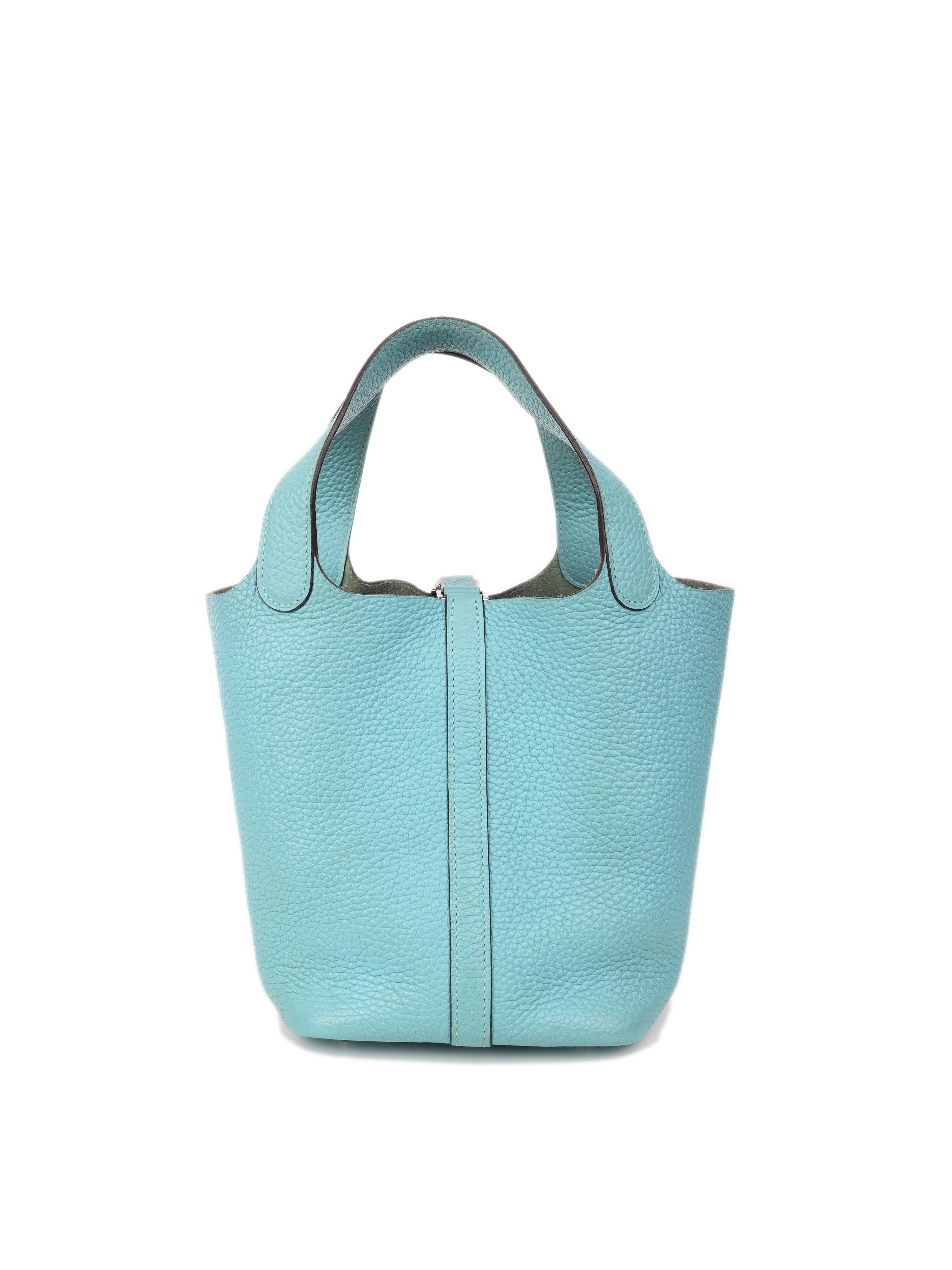 Authentic Hermes Picotin Lock 18 Bag - 3P Bleu Atoll with X Stamp & Palladium Hardware | Luxury Crossbody Tote for Women | Perfect for Everyday Use, Shopping & Travel