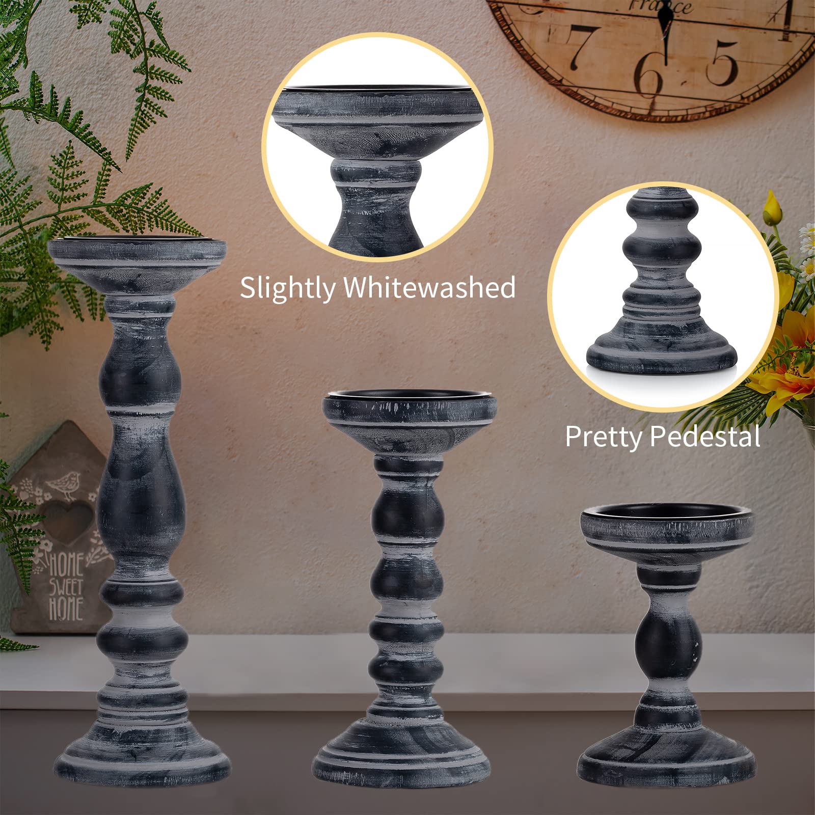 Romadedi Set of 3 Rustic Wooden Candle Holders for Pillar Candles - 6