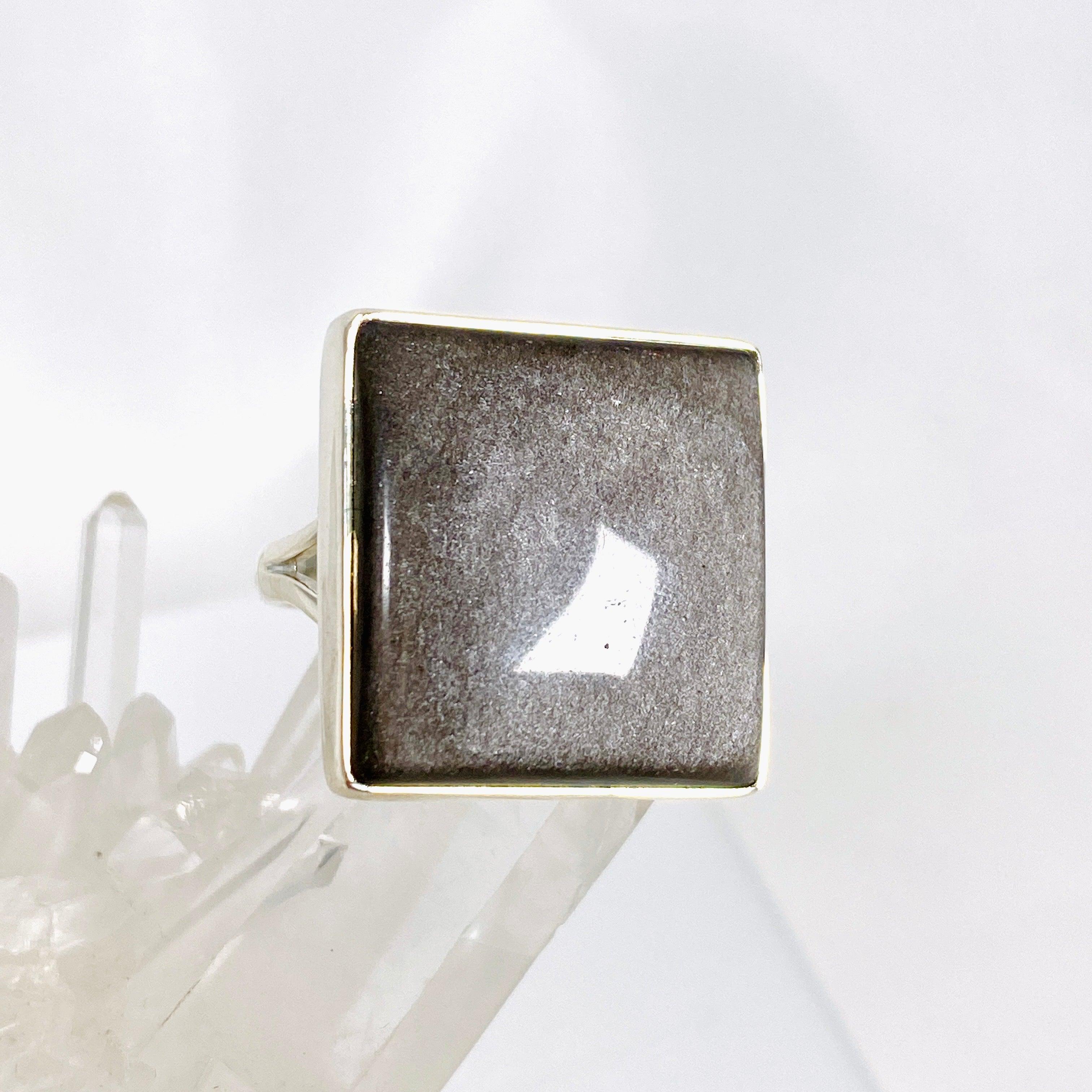 Silver Sheen Obsidian Square Ring Size 11 - KRGJ2921 | Handmade Sterling Silver Jewelry for Men & Women | Perfect for Gifts, Weddings & Special Occasions