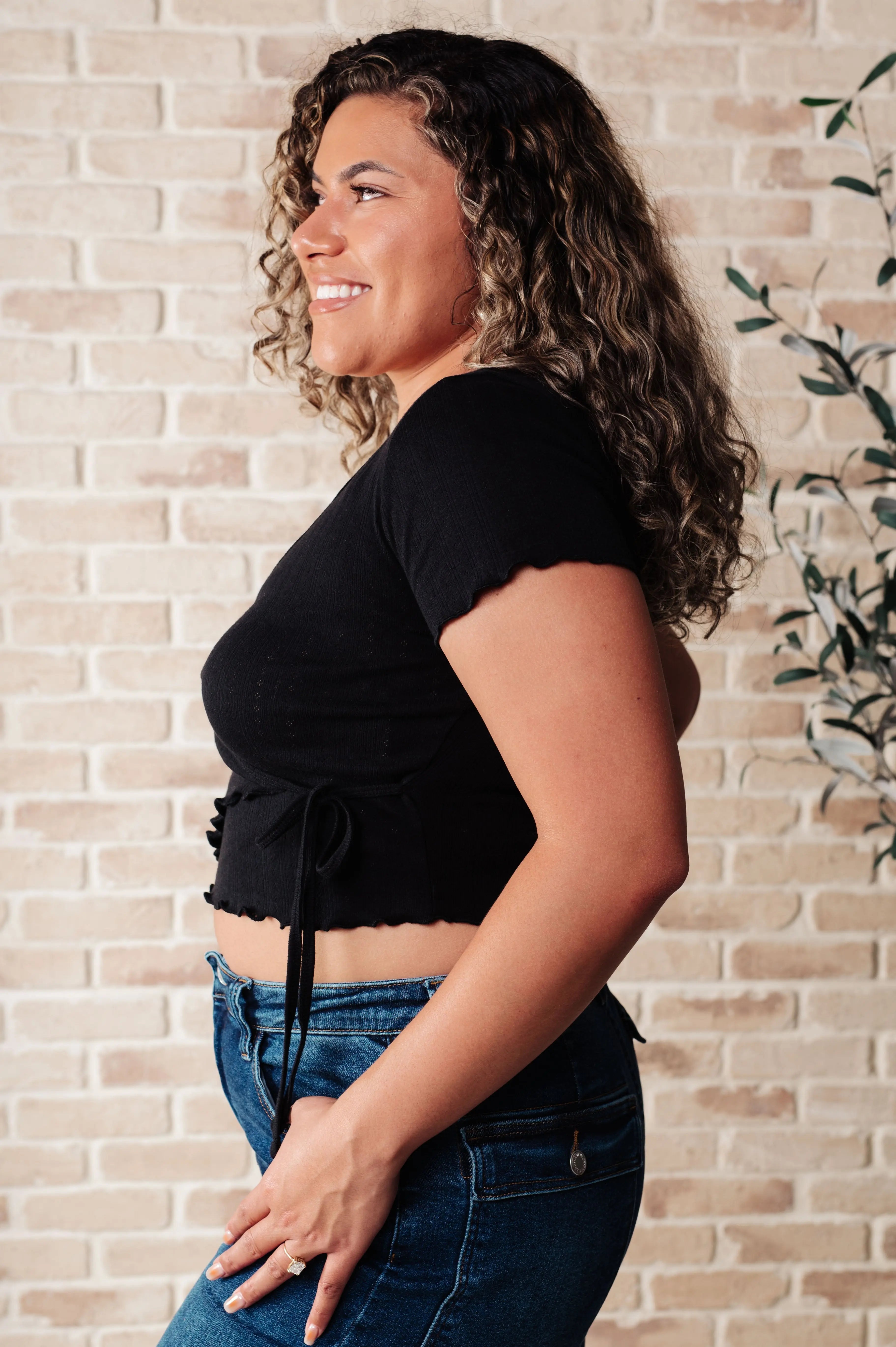 Little Ol' Me Black V Neck Top - Women's Casual Stretch T-Shirt for Everyday Wear, Date Night & Layering
