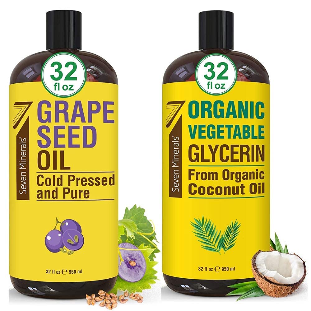 Pure Grapeseed Oil & Organic Vegetable Glycerin by Seven Minerals - Natural Skin & Hair Care Solution for Moisturizing, Massage & DIY Beauty Products