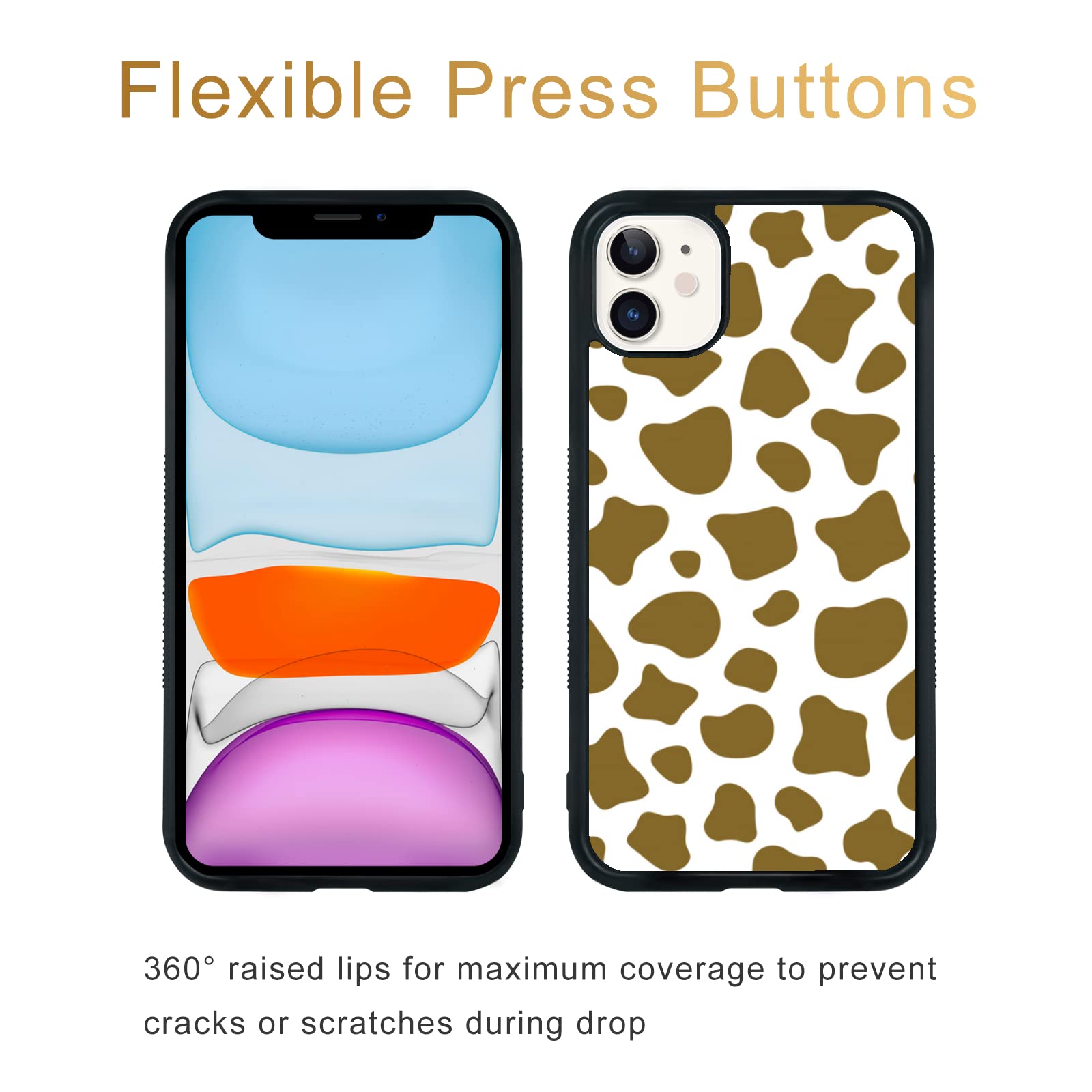 Aiyaya Cute Brown Cow Print iPhone Case - Soft Protective Cover for iPhone 14/13/12/11/X/8/7 Plus - Trendy Animal Design for Women & Girls - Perfect for School, Work & Everyday Use