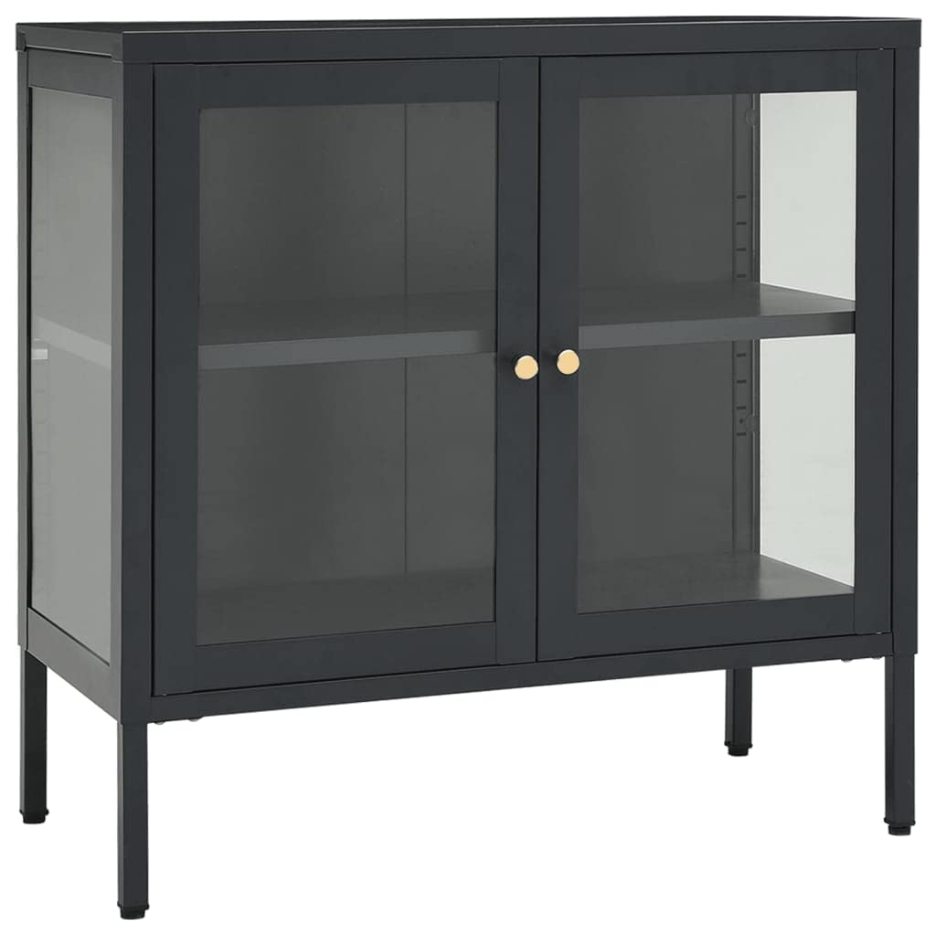 FAMIROSA Modern Steel Sideboard Cabinet - 2-Door Metal Storage with Adjustable Shelf, 27.6