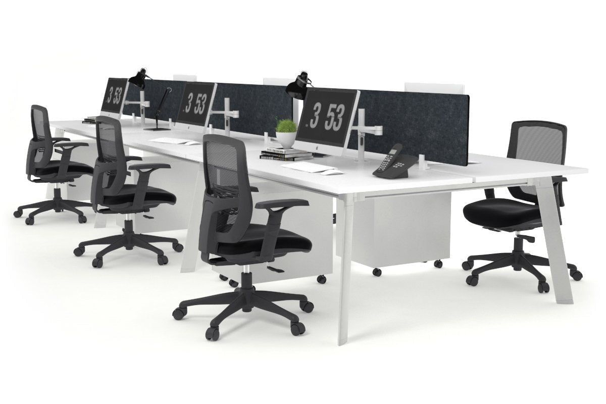 6-Person Workstation with White Frame - 1600L x 800W Office Desk with Cable Management Scallop | Ideal for Collaborative Workspaces, Home Offices & Coworking Environments