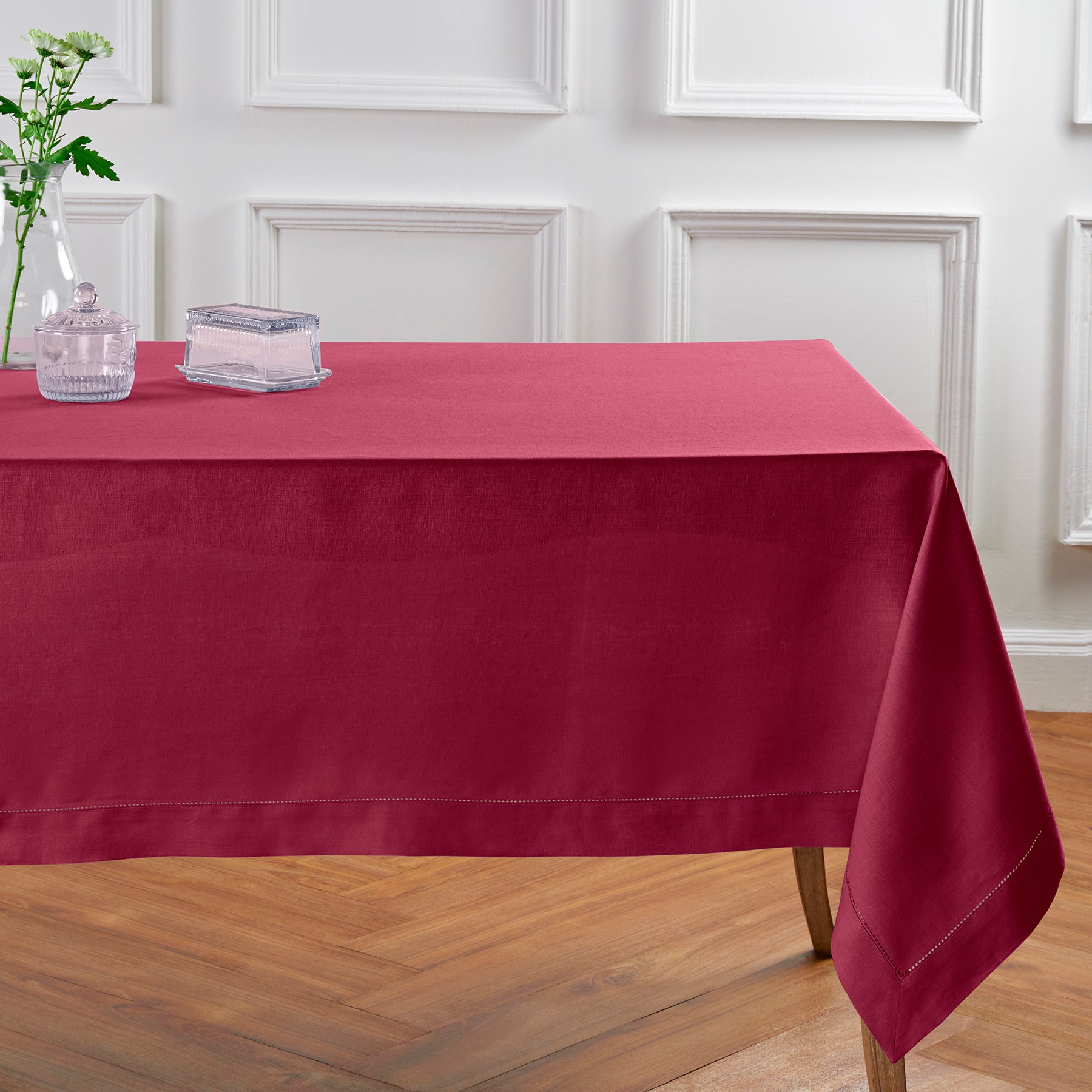 Elegant Classic Hemstitch Tablecloth - Premium Cotton Linen Dining Table Cover for Formal Dinners & Special Occasions