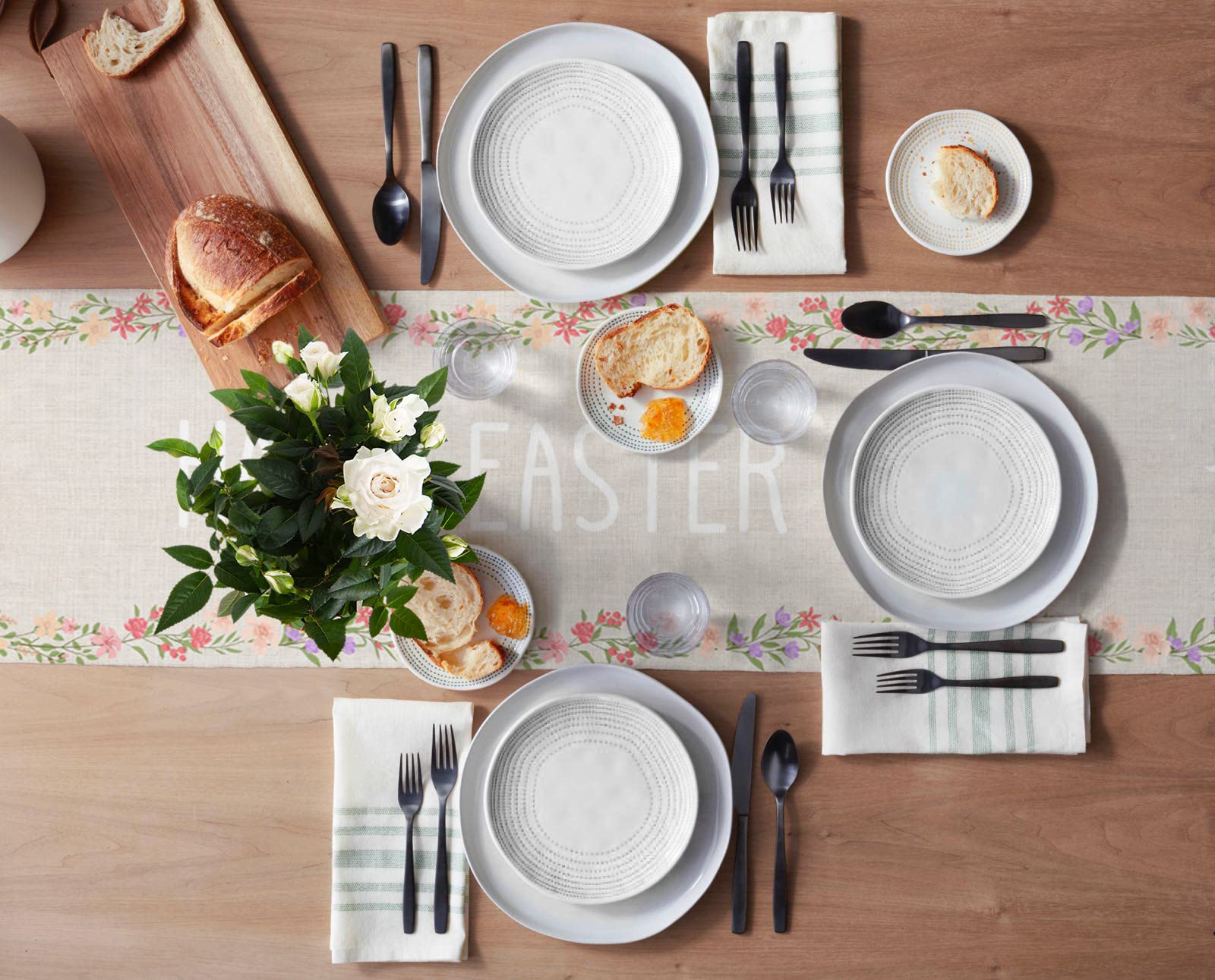 Easter Bunny Table Runner - 14 x 72 Inch Spring Floral Tablecloth with Rabbit & Egg Designs, Blue Pink Rustic Home Decor for Easter Party, Kitchen Dining, Holiday Table Setting