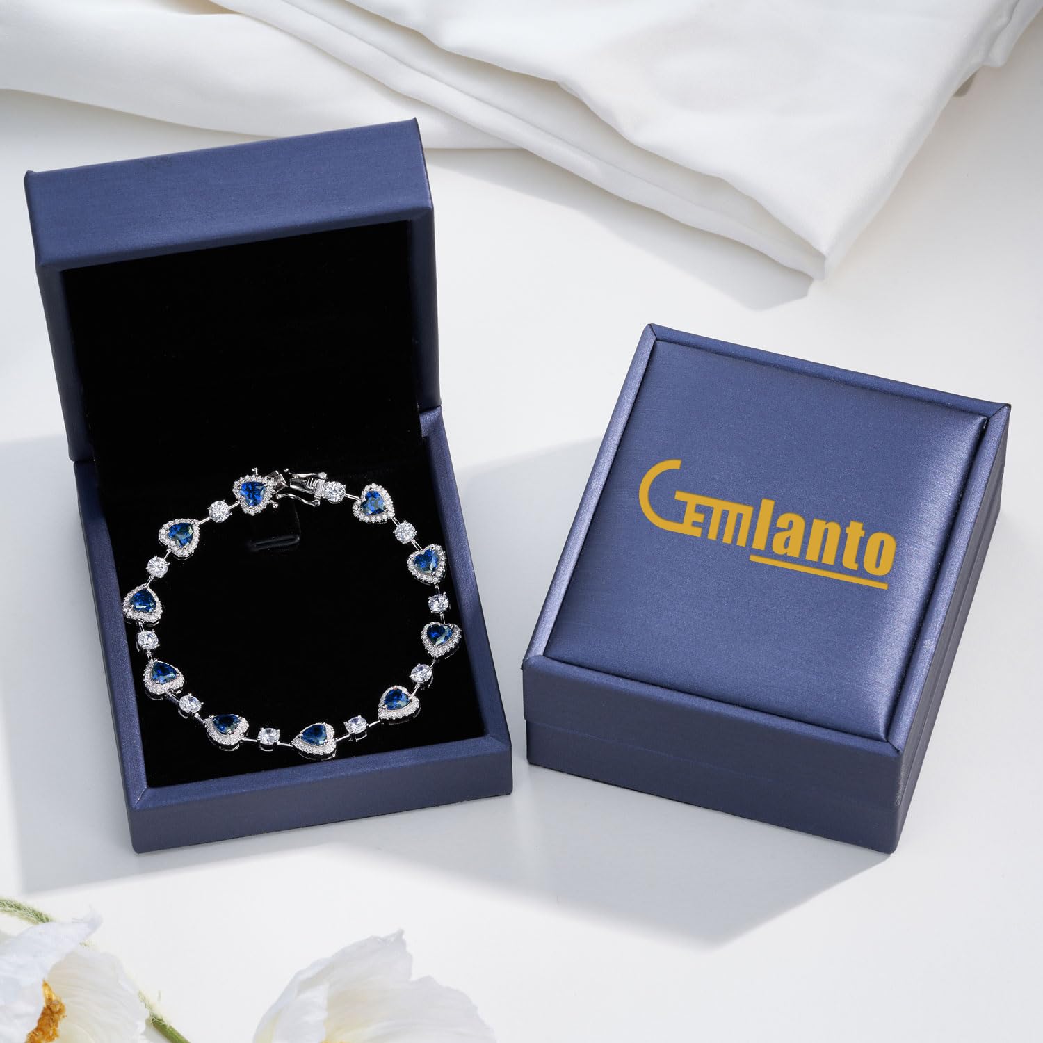 Birthstone Tennis Bracelet for Women - Sterling Silver Heart Charm Fine Jewelry | Perfect Birthday, Anniversary & Mother's Day Gift (18cm) | Elegant for Weddings, Parties & Everyday Wear