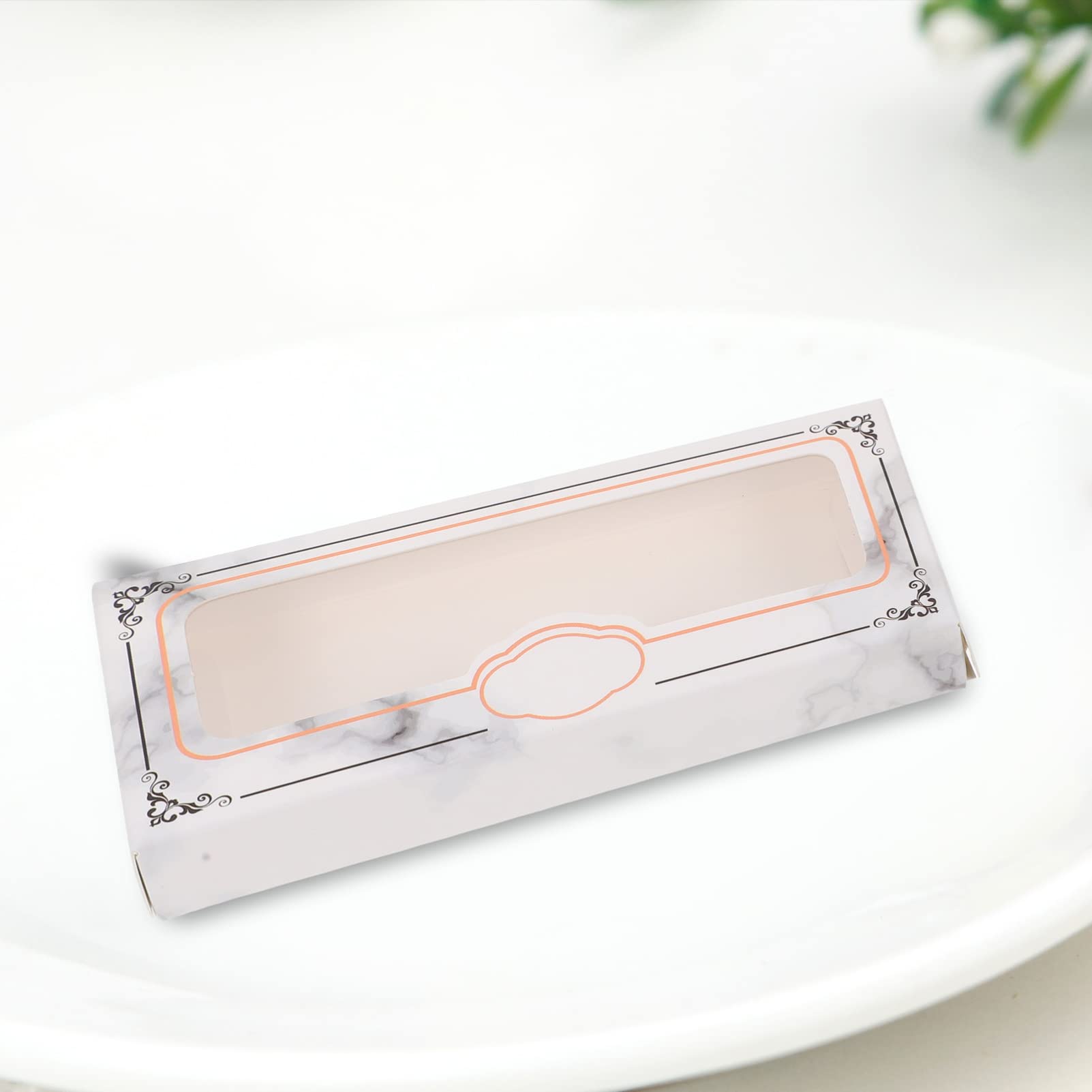 EXCLUZO 60pcs Empty False Eyelash Storage Box - Marble Pattern Paper Cardboard Case with Clear Window | Eyelash Packaging & Holder for Salon, Makeup Artists, and Personal Use