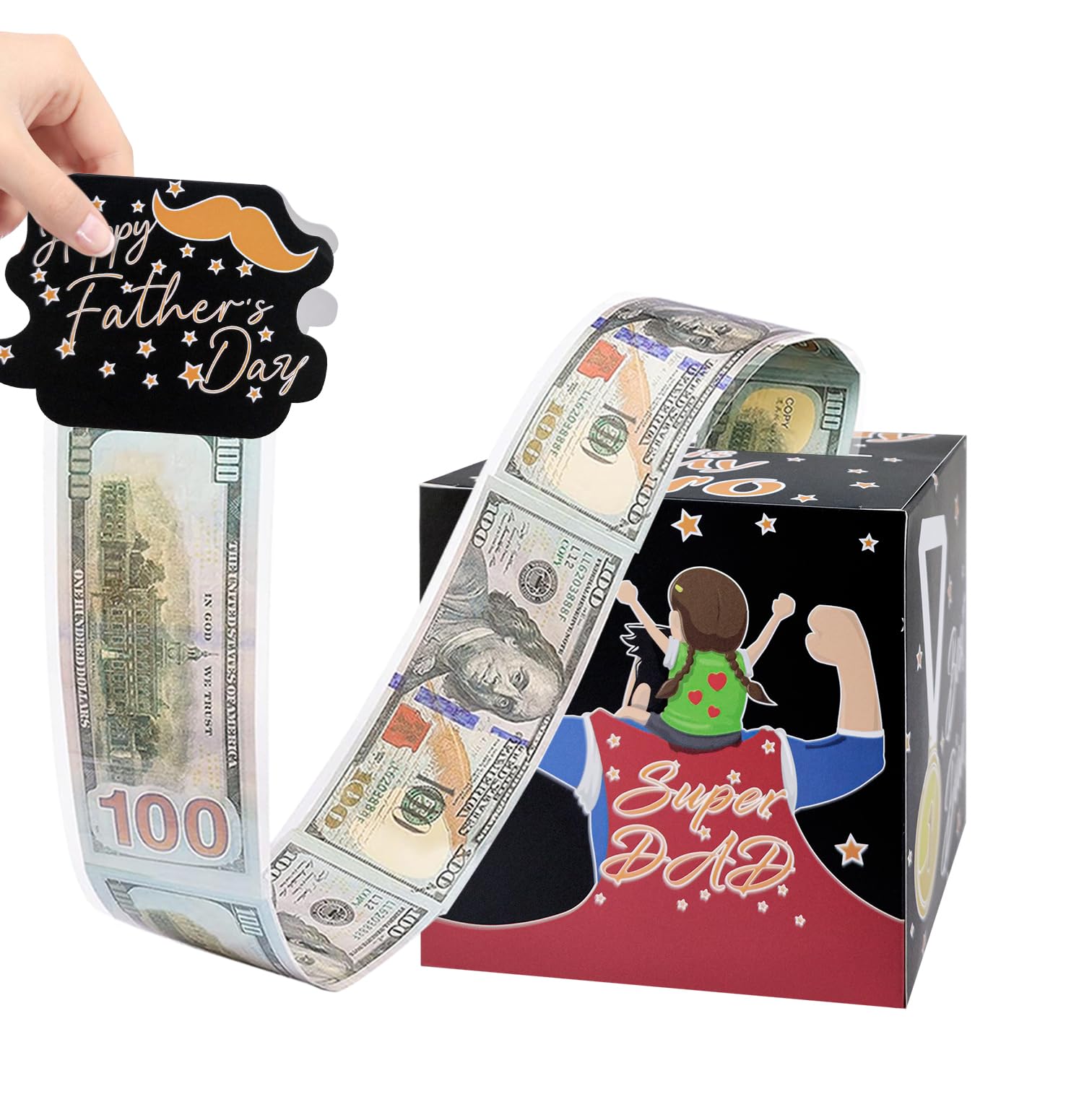 SIETDESEO Black Money Gift Box for Father's Day - Cash Roll Present for Dad from Daughter, Son or Wife - Unique Money Holder for Surprise Gifts (Perfect for Birthdays, Retirement & Special Occasions)