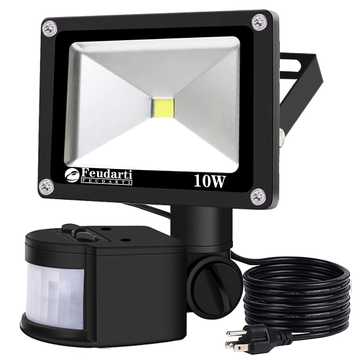 10W LED Motion Sensor Flood Light Outdoor Security Light, 110V Waterproof IP65 Garage Lighting with 6500K Daylight White - Perfect for Garage, Courtyard, Patio, Porch & Entrance Security