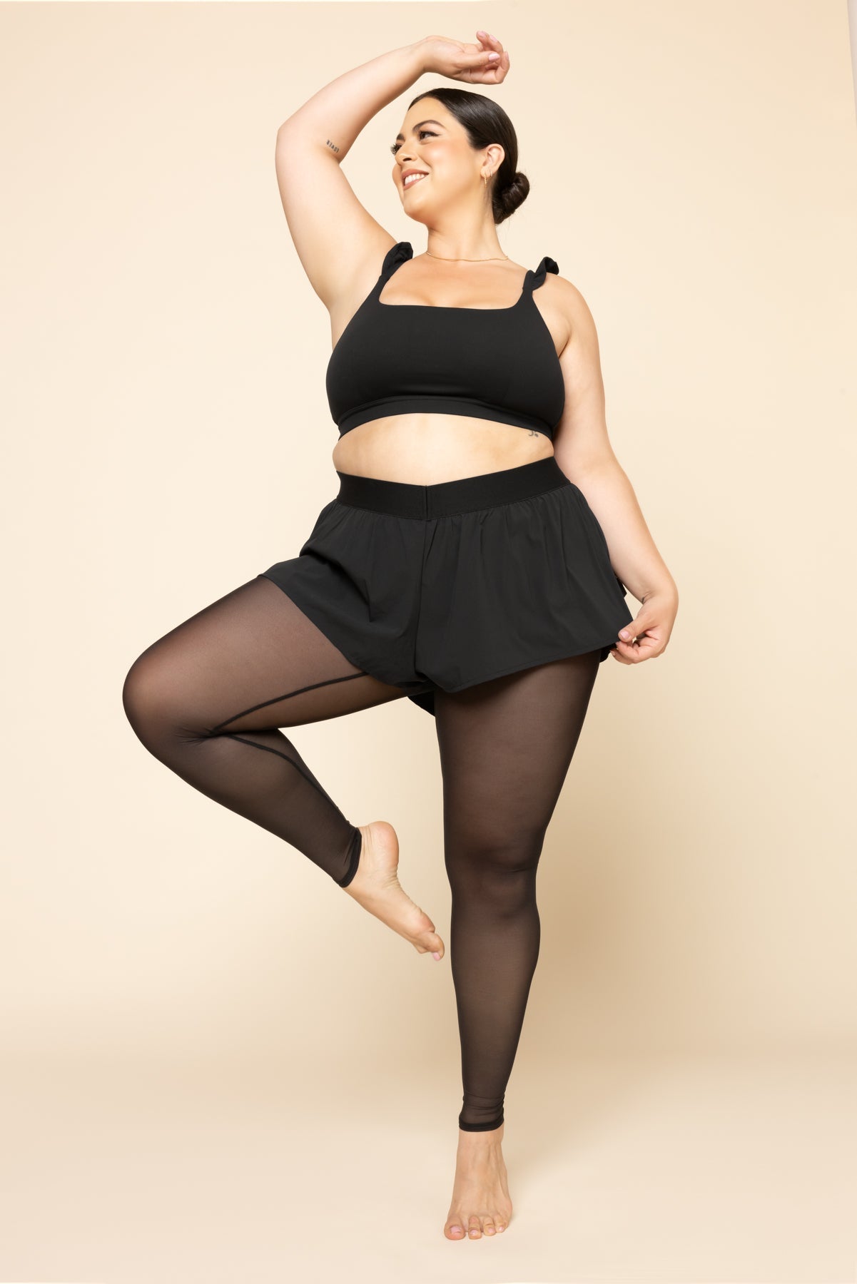 On the Run Ruffle Tights - Black Women's Fashion Leggings for Running, Yoga & Everyday Wear