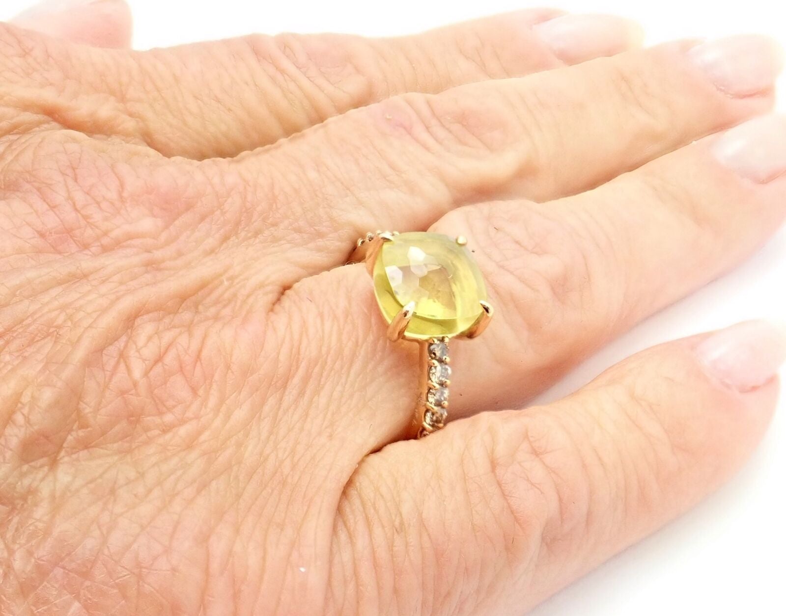 Authentic Pomellato Baby 18K Rose Gold Cognac Diamond Lemon Quartz Ring for Women - Elegant Jewelry Gift for Anniversary, Birthday & Special Occasions