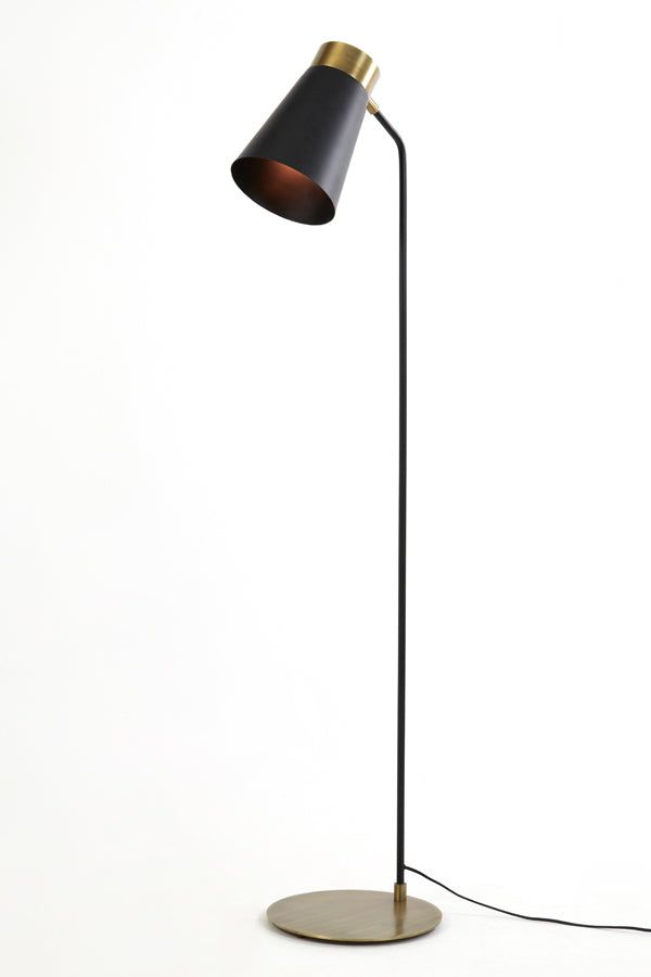 Braja Floor Lamp - Modern Matt Black & Antique Bronze Finish Standing Lamp for Living Room, Bedroom, or Office - Perfect for Reading, Ambient Lighting, and Home Decor