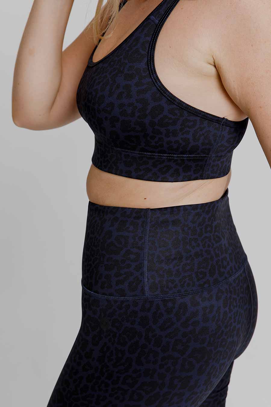 Essential High Waist Yoga Leggings - Navy Blue Leopard Print for Women | Perfect for Workouts, Running & Lounge Wear
