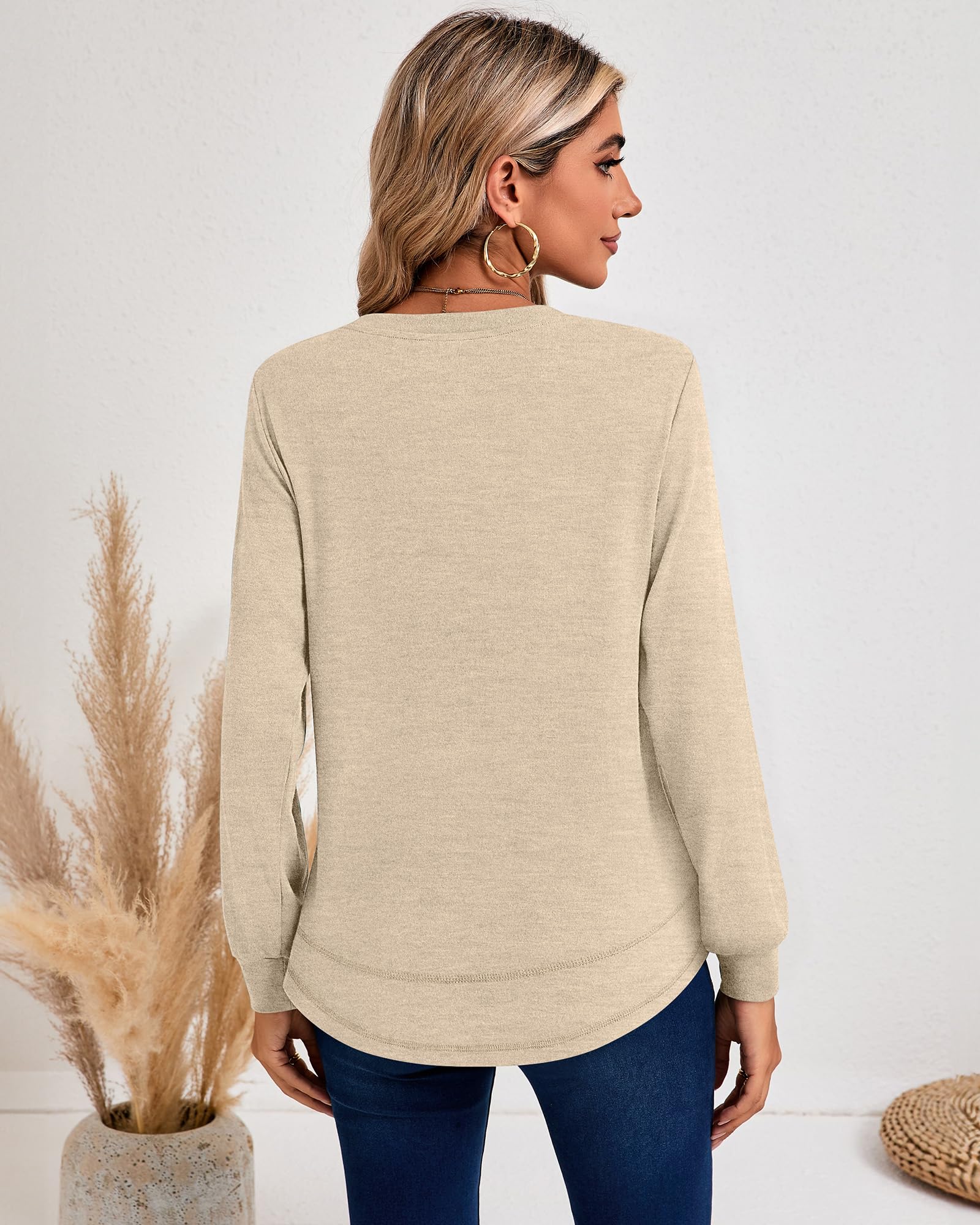 Ficerd 3 Pack Women's Long Sleeve Casual Tops - Crew Neck Loose Fit Tunic Pullover with Curved Hem | Trendy 2025 Fall Fashion | Perfect for Work, Weekend Outfits & Layering