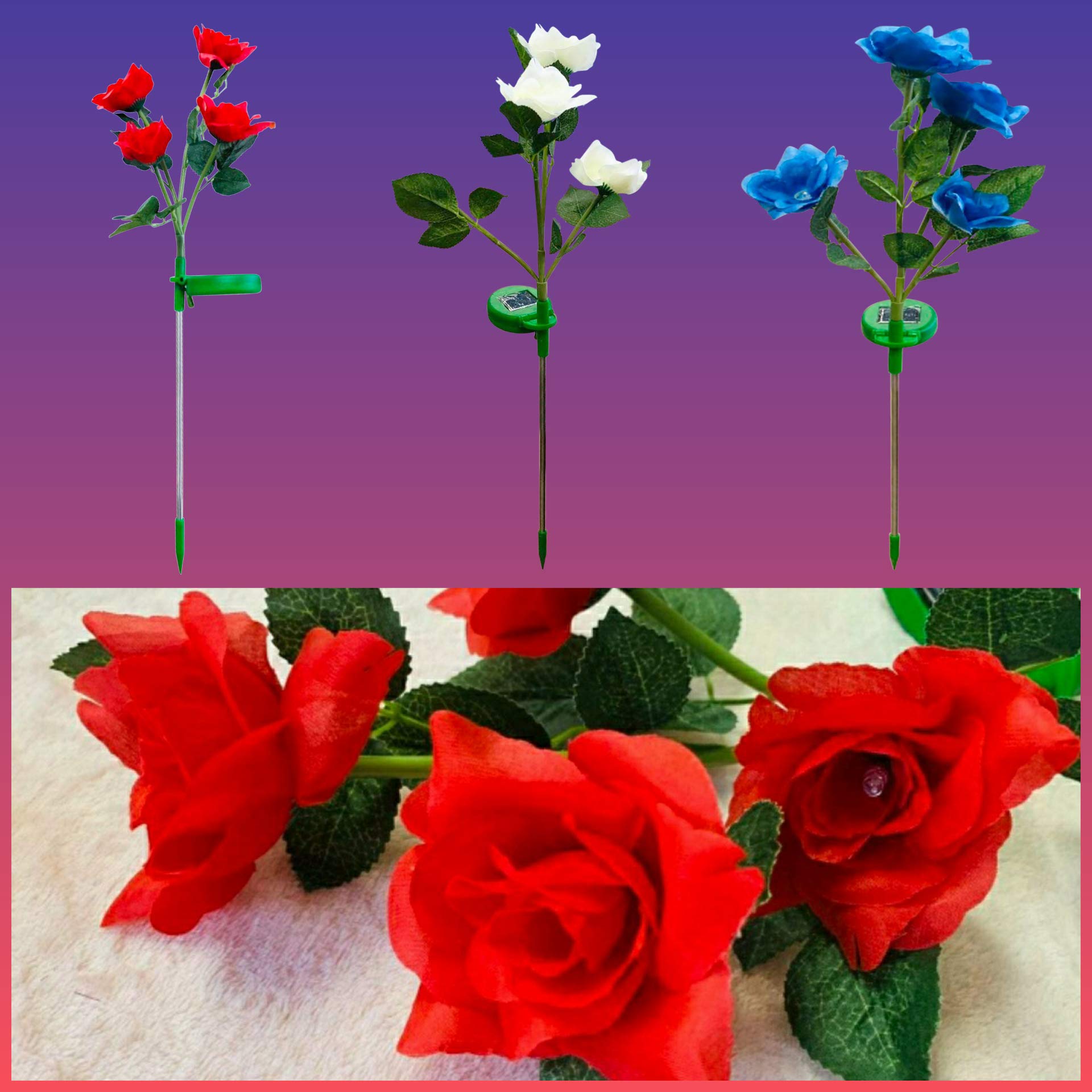 Blue Rose Garden Outdoor Solar Lights - 2-Pack Solar Pathway Lights for Yard, Patio & Landscape Decor | Weather-Resistant Solar Powered Garden Lights for Walkways, Driveways & Flower Beds