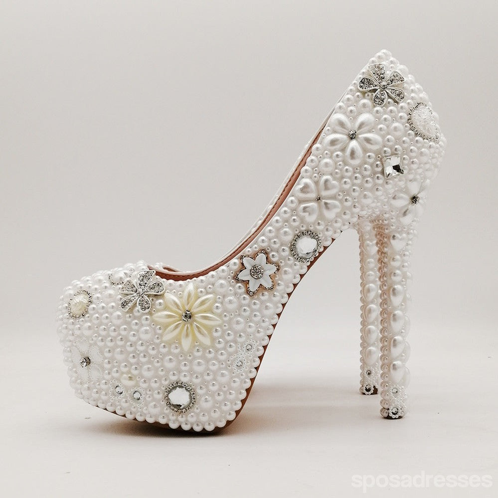 14CM Round Toe Viscose Low Top Retro Pearl Banquet Stiletto Heel Solid Color Women's Shoes - Perfect for Evening Parties, Weddings & Special Occasions